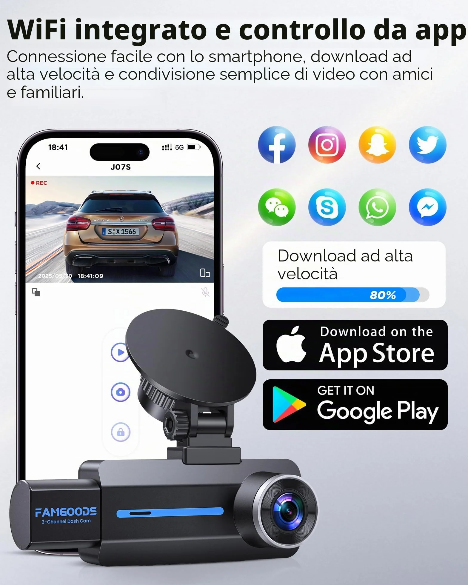 Famgoods Dash Cam 4K 360° 3.16" IPS WiFi 5GHz G-Sensor Night Vision Loop Recording