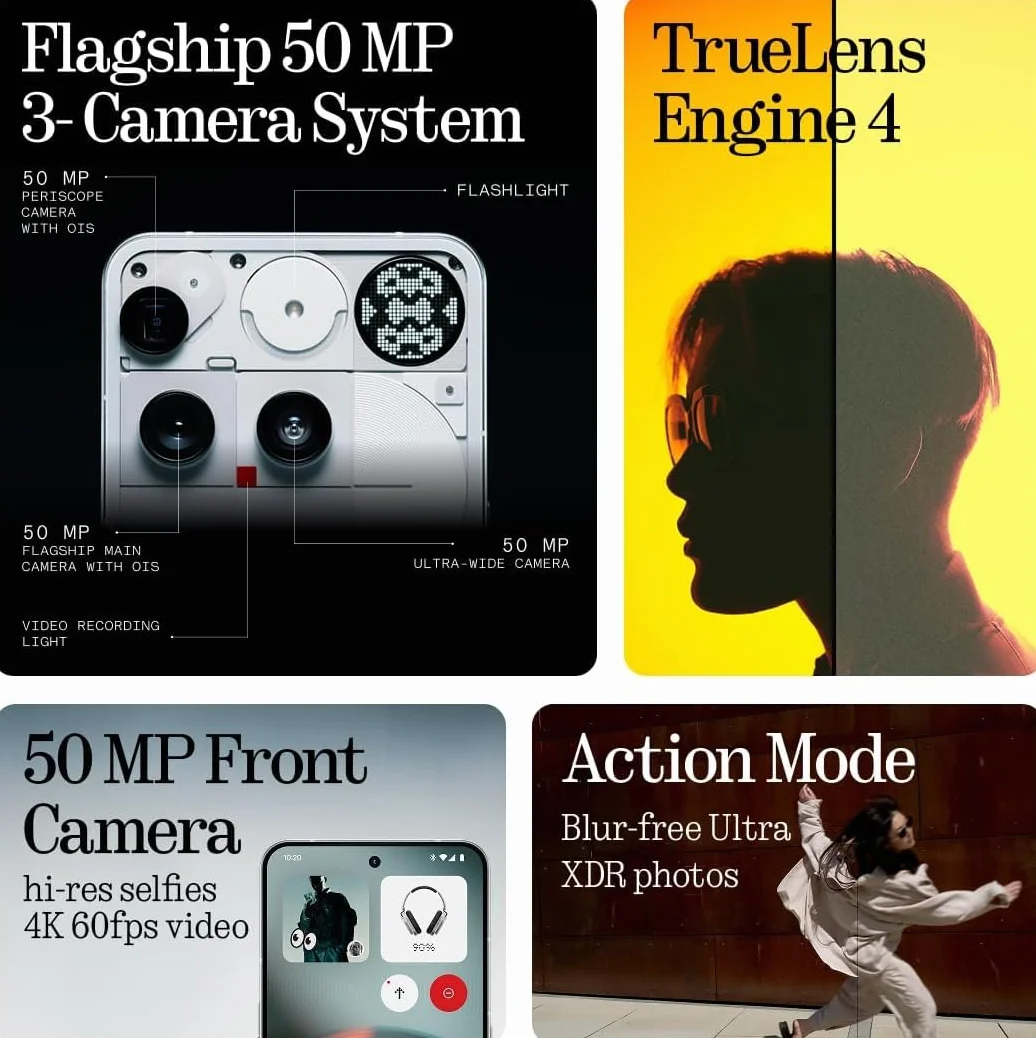Nothing Phone (3) – Smartphone con tripla fotocamera posteriore da 50 MP, batteria al silicio-carbonio a lunga durata 24 ore, display AMOLED 6,67" 120Hz, Glyph Matrix, 16GB + 512GB – Nero