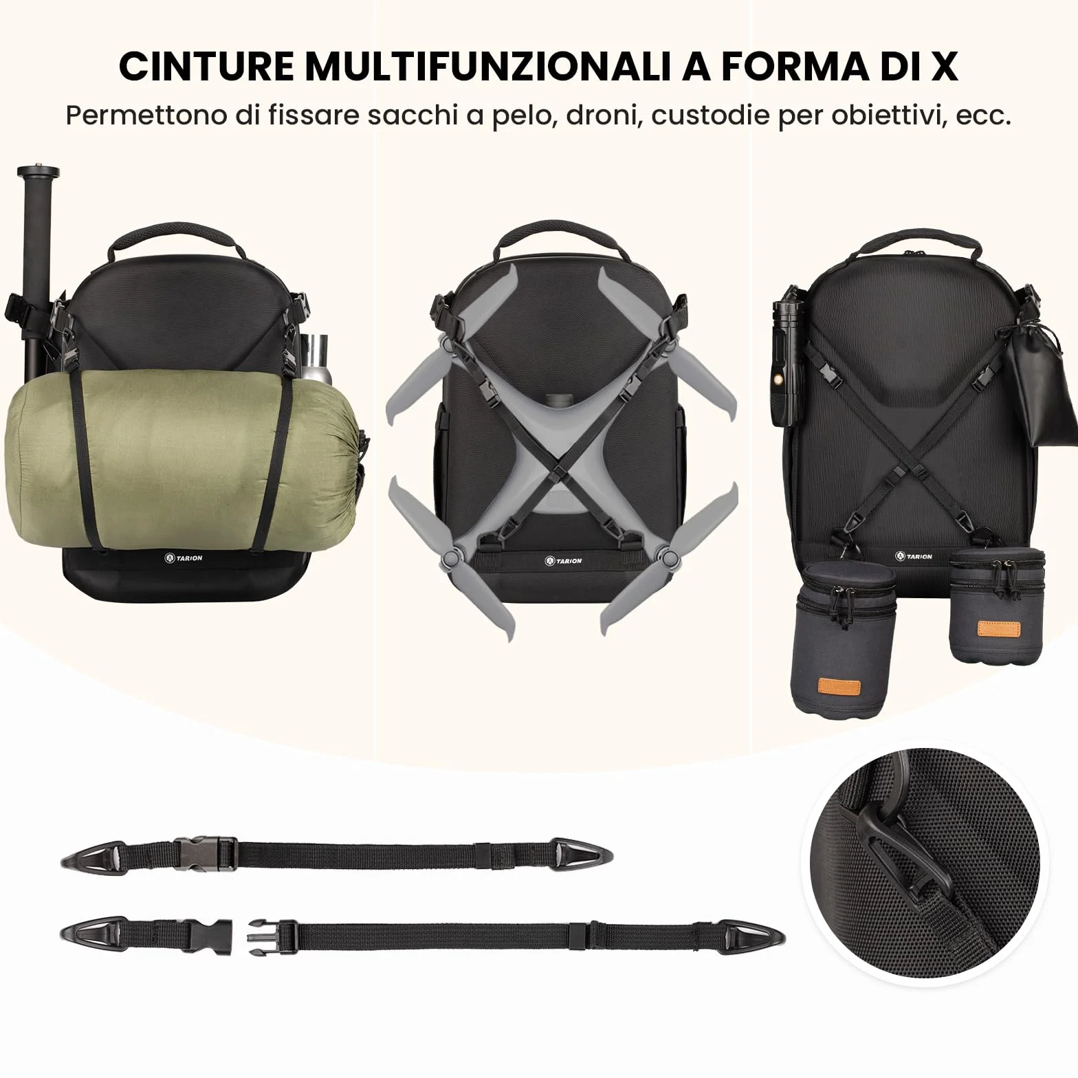TARION Zaino per fotocamera, zaino fotografico con guscio rigido, borsa per fotocamera con scomparto per laptop da 15" e copertura antipioggia, zaino per droni DSLR SLR fotocamere accessori