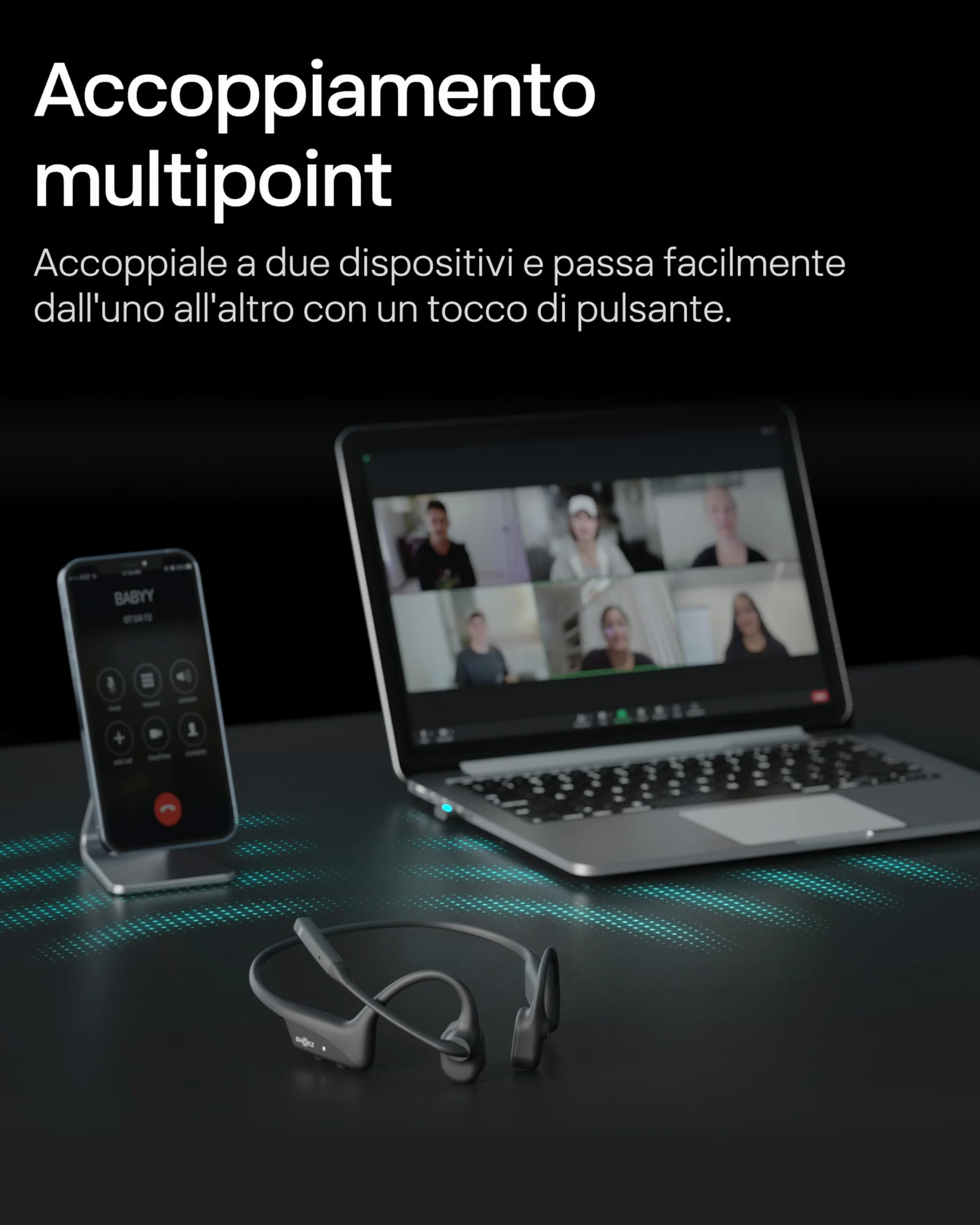 SHOKZ Auricolari OpenComm2 UC 2025 Upgrade a conduzione ossea con adattatore USB-C, auricolari Bluetooth open-ear per l'attenuazione del rumore, wireless, 16 ore di conversazione, Segnalibri, Nero