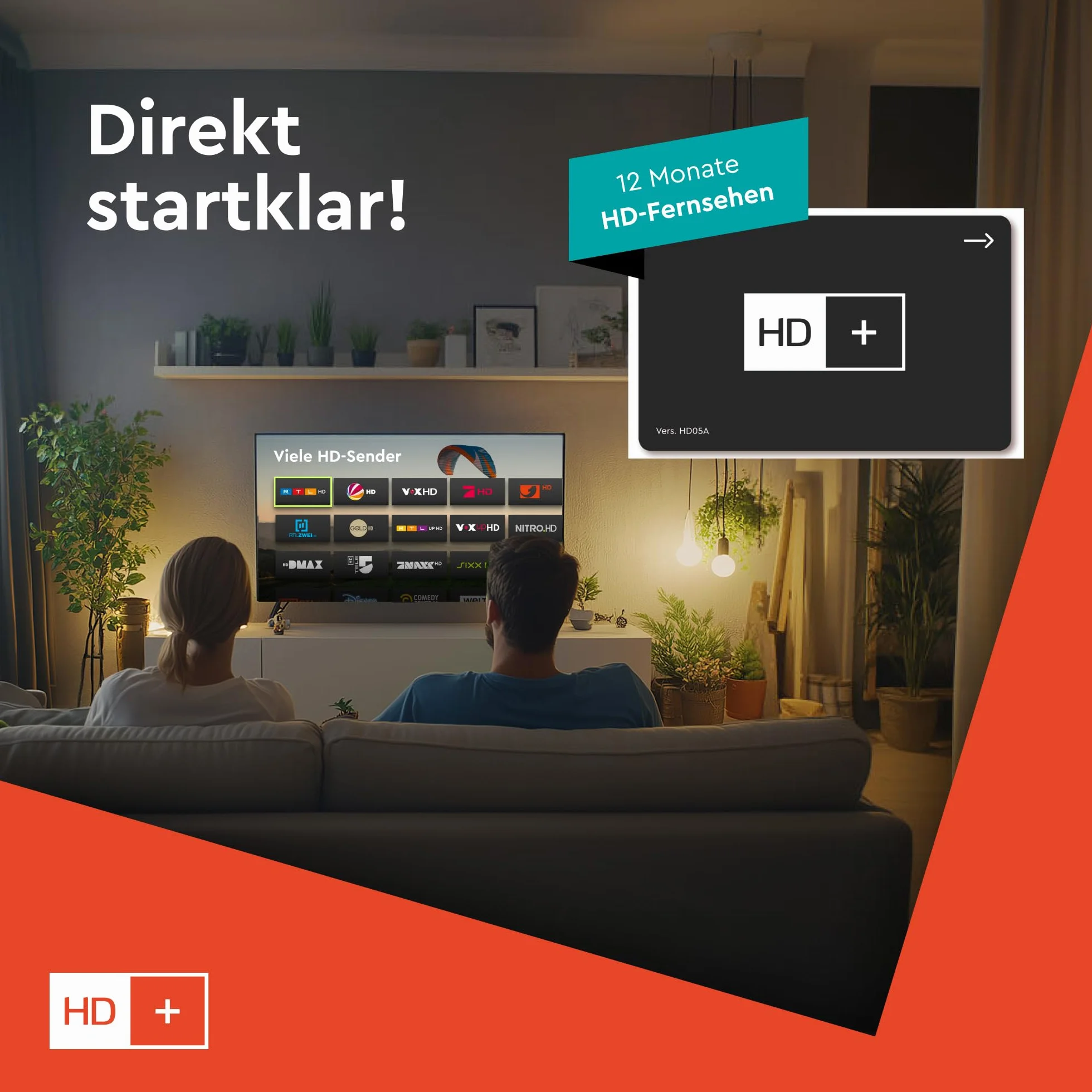 Scheda HD +, durata per 12 mesi, Televisore in luminosa qualità HD (lingua italiana non garantita)