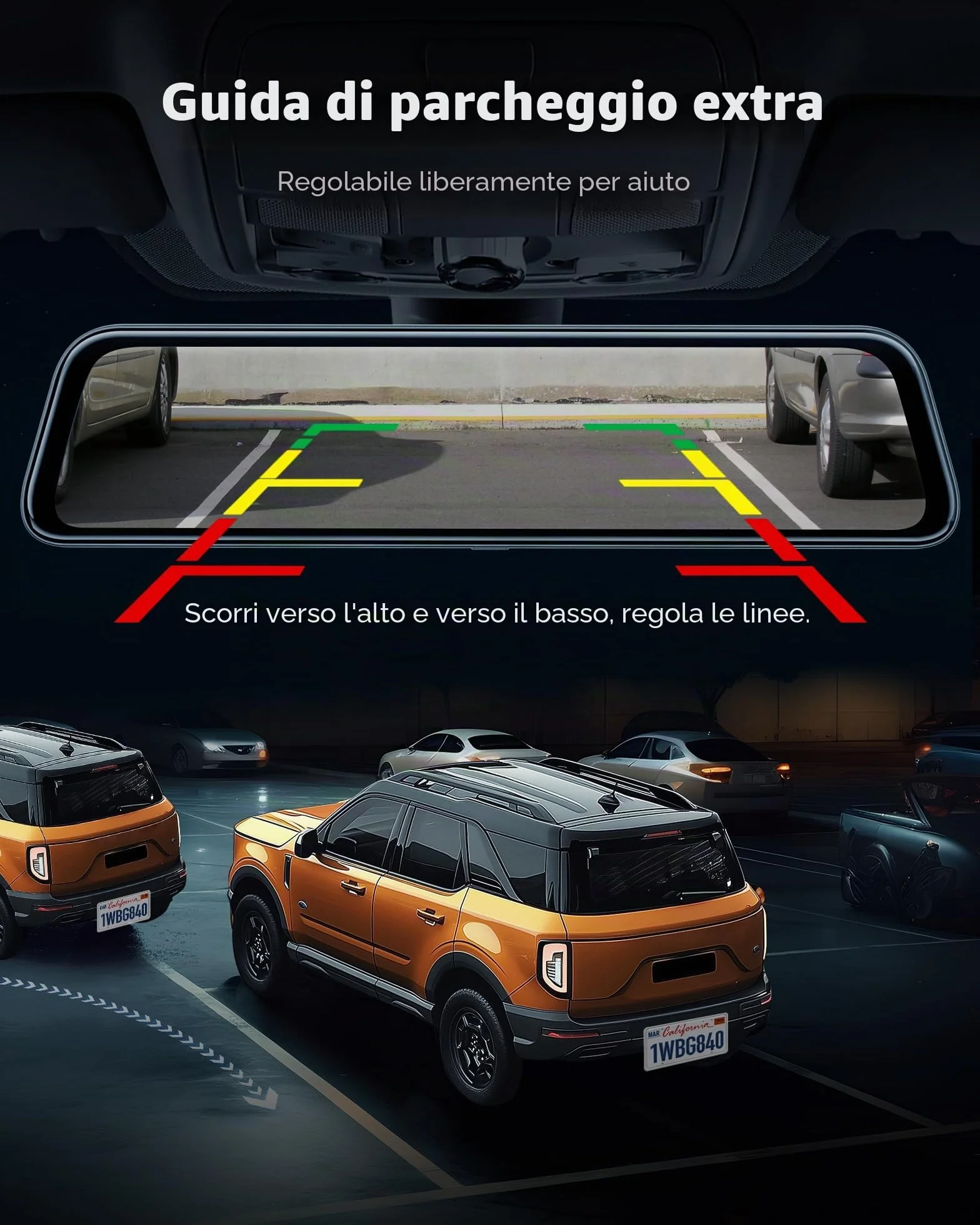WOLFBOX 12" G840S 4K Dash Cam Specchietto con 5.8GHz WiFi, Dashcam Retrovisore Telecamera per Auto con Anteriore 170° e Posteriore 140°, Parcheggio Assistito, Sensore G(Con Scheda da 32 GB & GPS)
