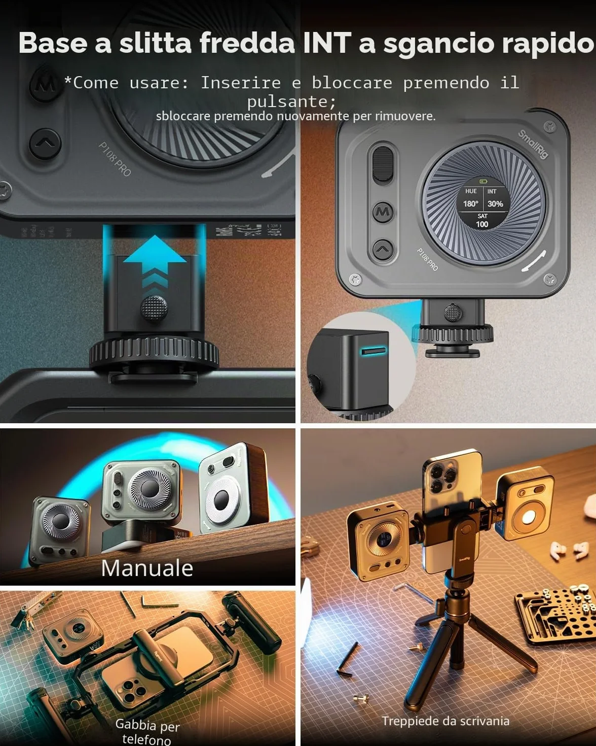 SMALLRIG Vibe P108 Pro RGB Video Light, Luce Portatile a LED per la Fotografia, Luce Cold Shoe, CRI95+, 2500-6500K, 12 Effetti, Accessori per Luce di Riempimento per Creatori di Contenuti - 4661