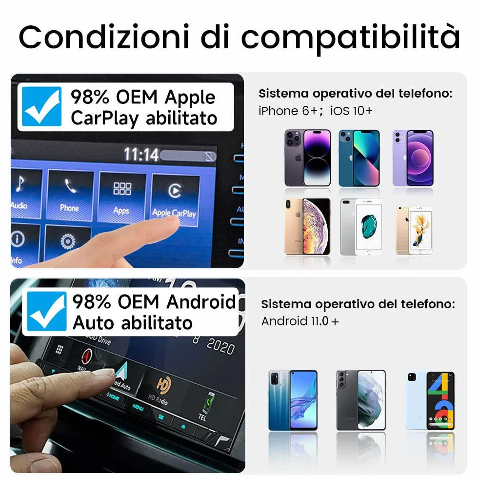Carlinkit 2026 Nuovo Aggiornamento 5.0 2Air Adattatore, Porta Wireless CarPlay/Android Auto, Plug-and-Play, Connessione Senza Fili