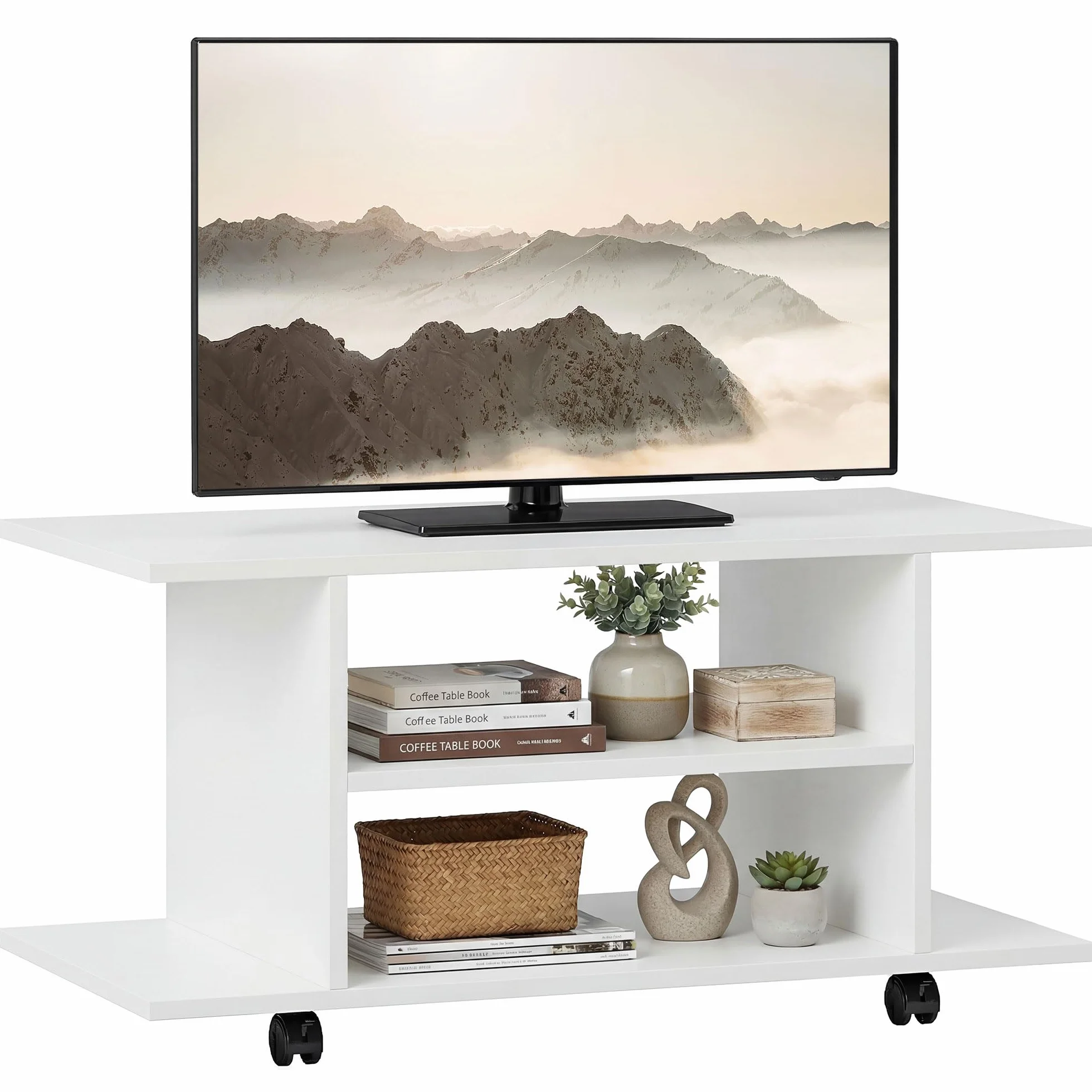 HOMCOM Mobile TV Moderno con Ripiani, 42" Porta TV con Ruote, 80x40x40 cm, Bianco