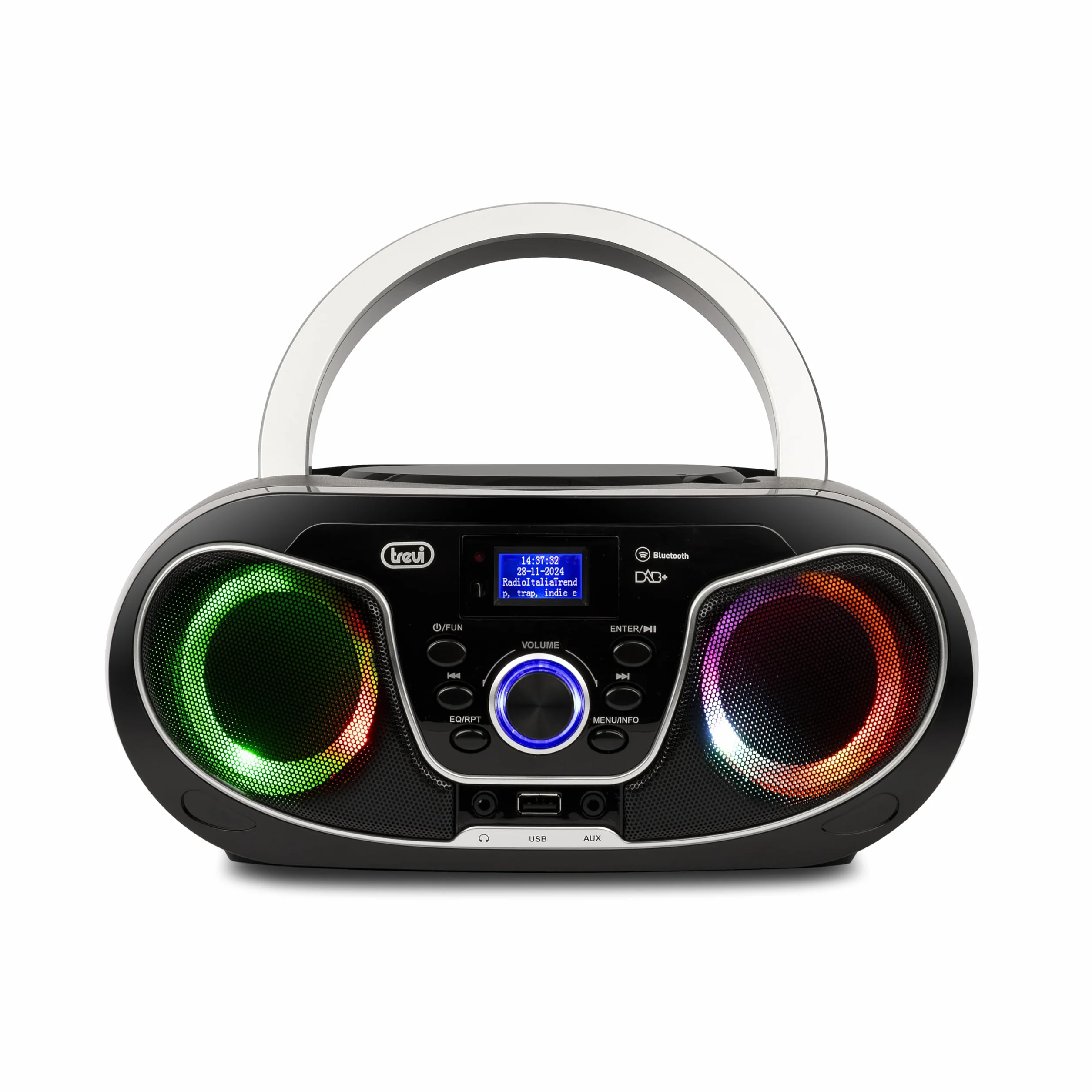 Trevi CMP 588 DAB Stereo Portatile Wireless con Radio Digitale DAB e FM, Boombox con Lettore CD, USB, AUX-IN, Antenna Telescopica, Display ad Alta Leggibilità, Alimentazione a Corrente e Batterie