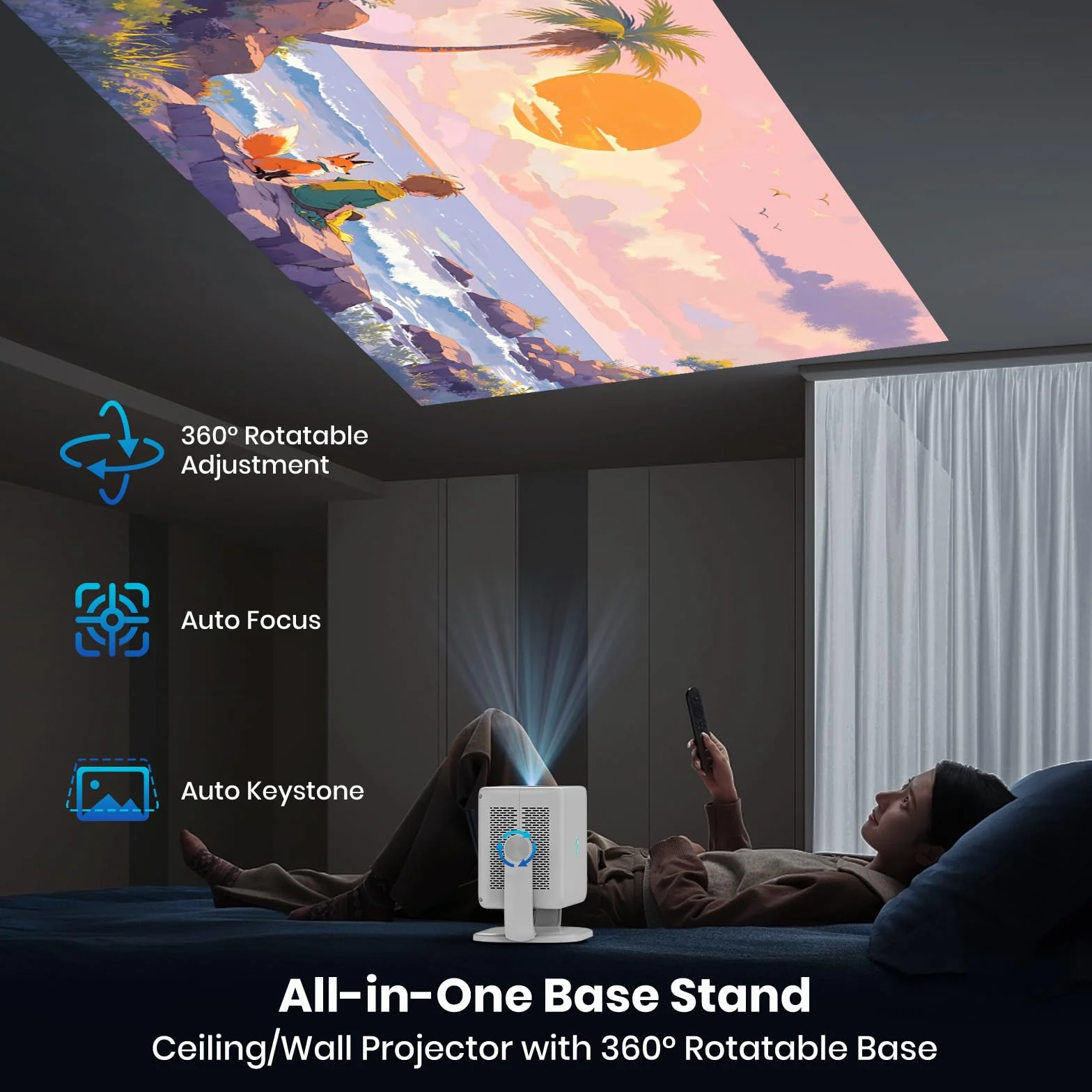 4K Proiettore [Auto Focus/Base Girevole a 360°] Proiettore con Wifi e Bluetooth 1080P Nativo Proiettori One-Click Use YouTube/D+, Smart Home Outdoor Proiettori