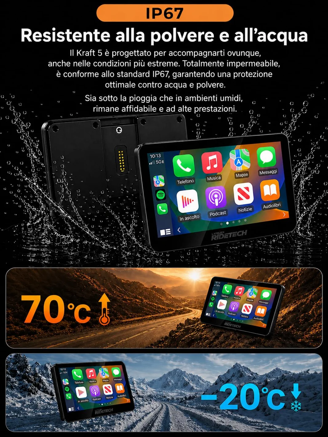 Kraft 5 - Schermo Carplay per moto BMW RT/K16, CarPlay e Android Auto, Plug & Play