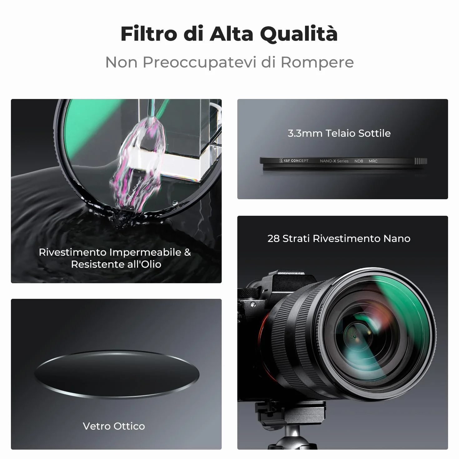 K&F CONCEPT Nano-Xcel Filtro ND64,67mm ND64(6 Stops) Filtro a Densità Neutra In Vetro Ottico HD con Rivestimento Nano a 28 Strati