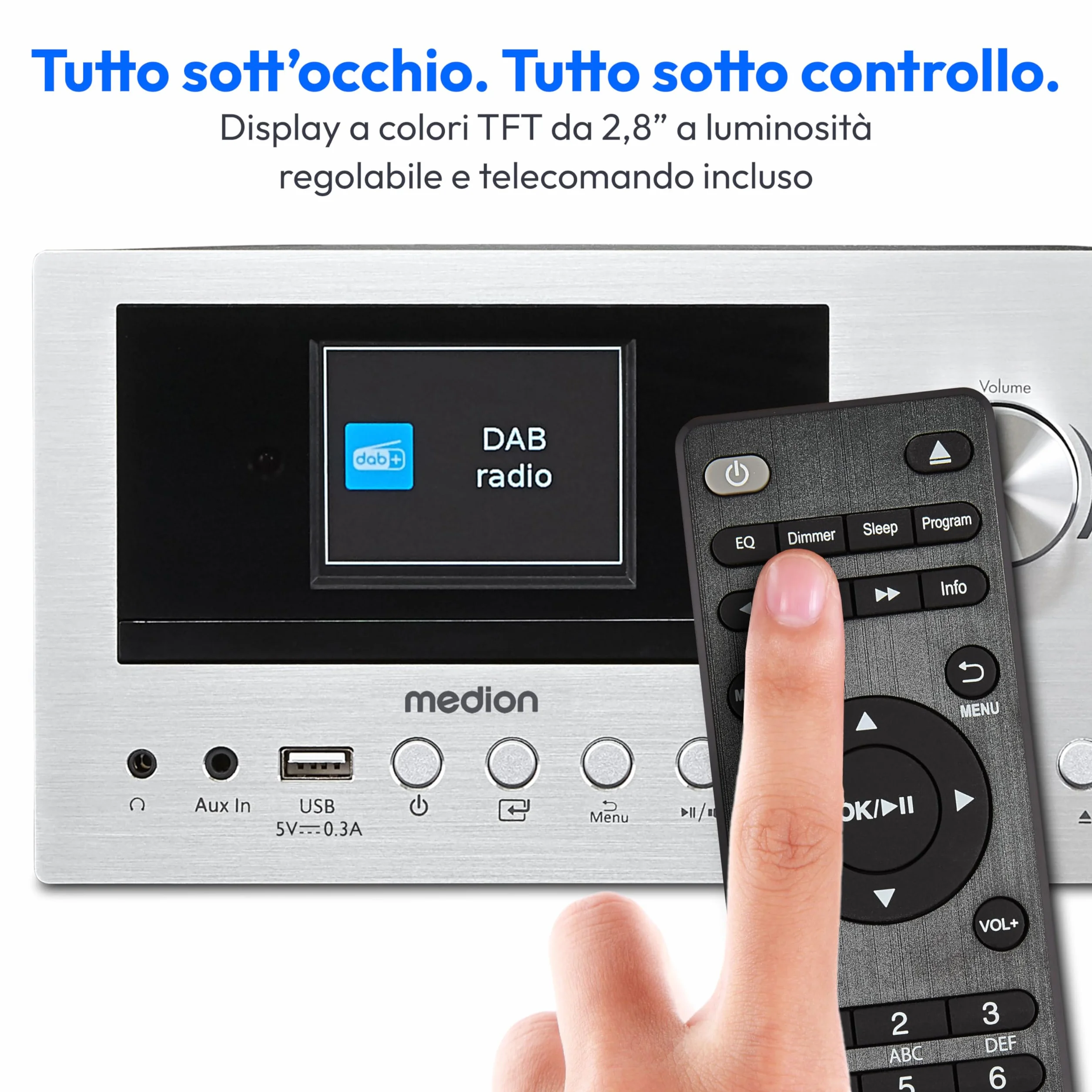 MEDION Micro Impianto Audio Compatto P85003 Radio Internet DAB+ FM Bluetooth USB AUX 2x150 W