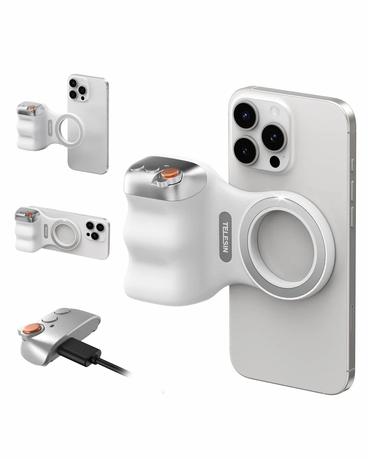 TELESIN Fun Shot Impugnatura Smartphone, Magnetica Impugnatura per Smartphone con Telecomando Bluetooth Staccabile, Filettatura da 1/4, Compatibile con iPhone & Android, Selfie Vlog