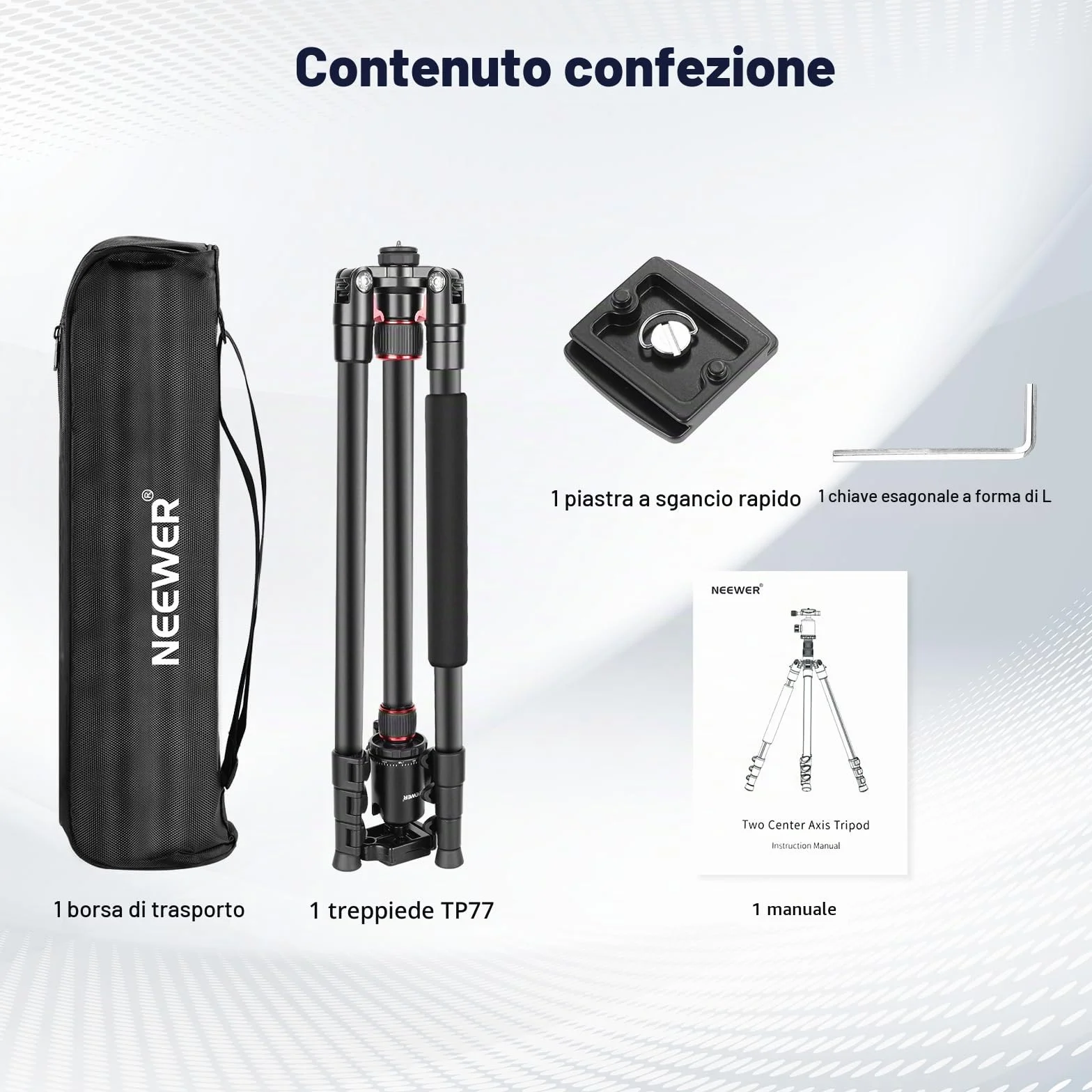 NEEWER 77'' Treppiede Fotocamera, Treppiede Monopiede Pieghevole Alluminio DSLR, Telefono con Testa a Sfera Panoramica 360°, Colonna Centrale a 2 Assi, Piastra Arca QR e Borsa, Carico Max 34lb, TP77