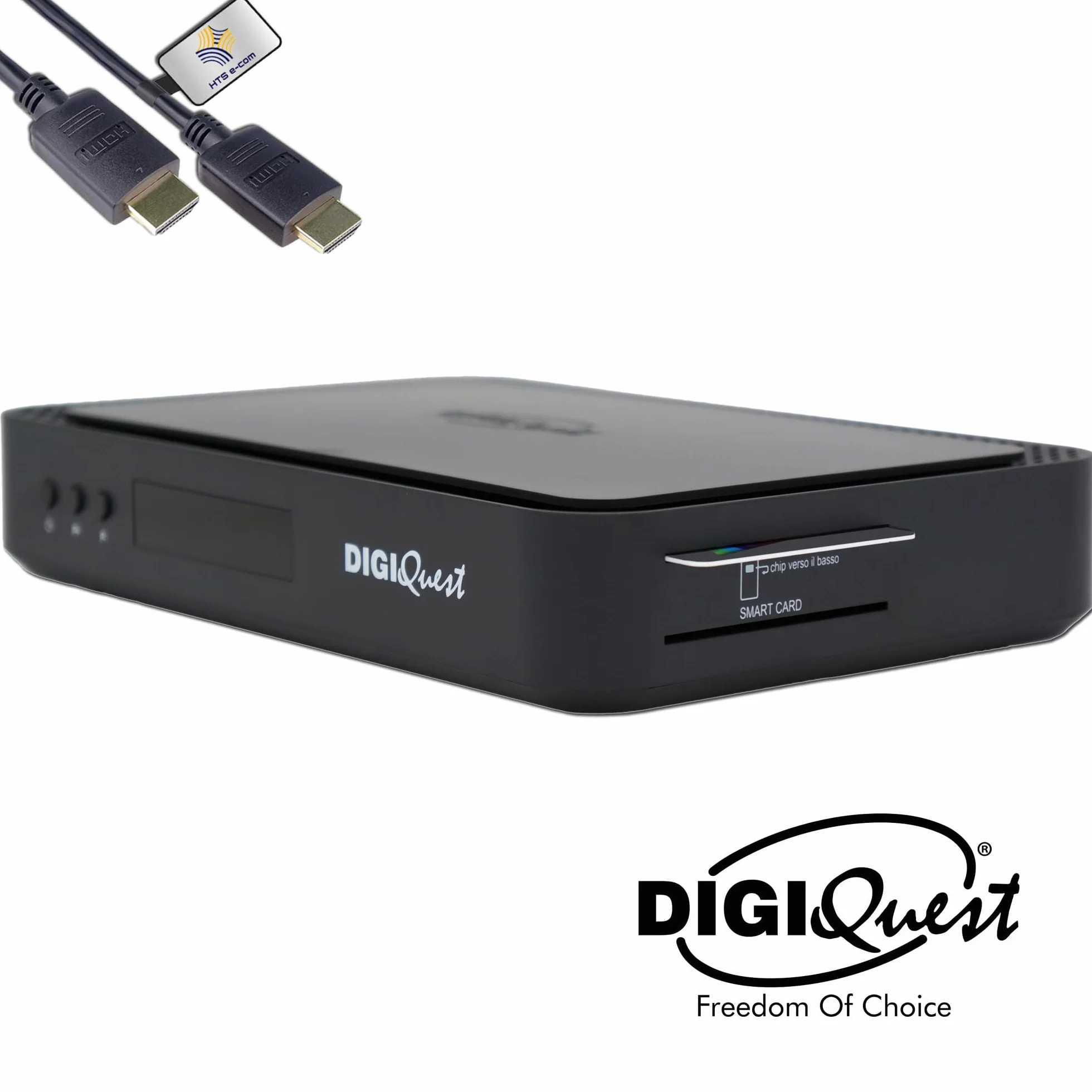DigiQuest Q99 - Ricevitore satellitare 4K con scheda TiVuSat attivata Nero + WiFi Stick - Italia TV Rai Mediaset LA7, HEVC HDR, PVR Ready, LAN, USB, ricevitore certificato + cavo HDMI HTS e-com