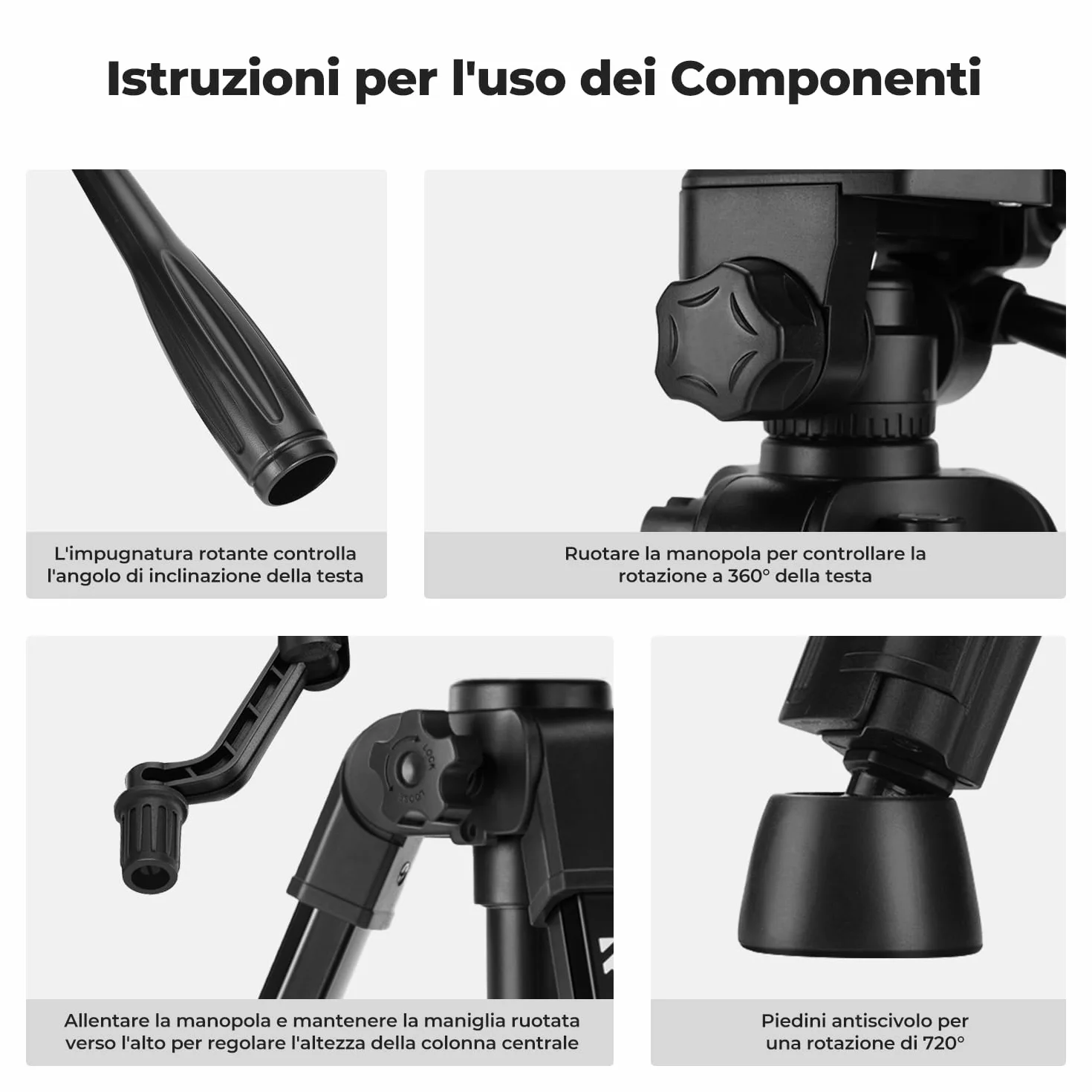 K&F CONCEPT Mini Treppiede per Fotocamera 64CM, Treppiede da Tavolo in Alluminio con Telecomando, Mini Travel Tripod S233A0, Treppiede Piccolo per DSLR, VCR, Cellulari, Proiettori e Telescopi, ecc.