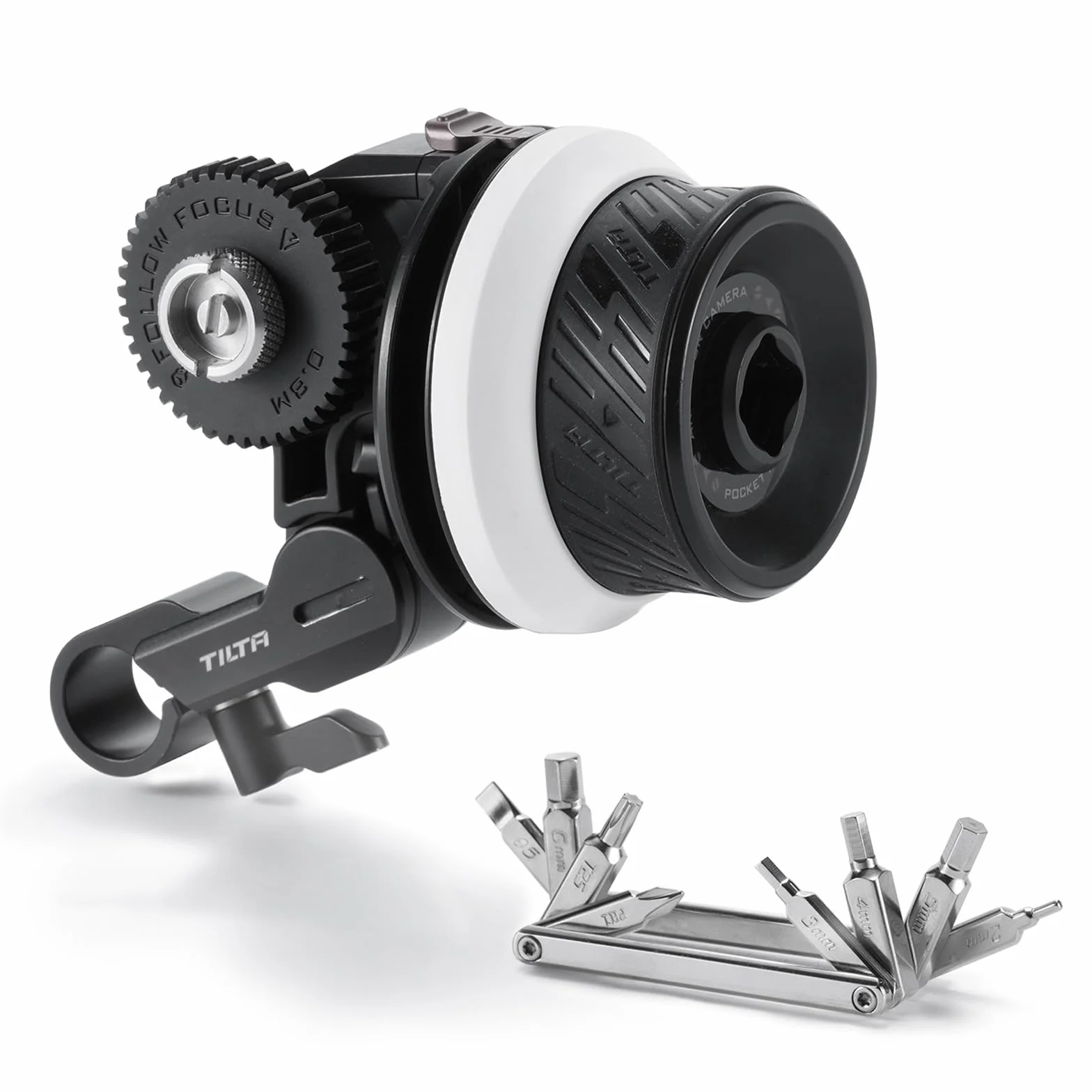 Tilta Pocket Mini Follow Focus per fotocamere DSLR Mirrorless, con contrassegni A/B Obiettivo fotografico Follow Focus Gear Ring 15 mm Bottom Single Rod Holder 360 ° Rotazione FF-T07