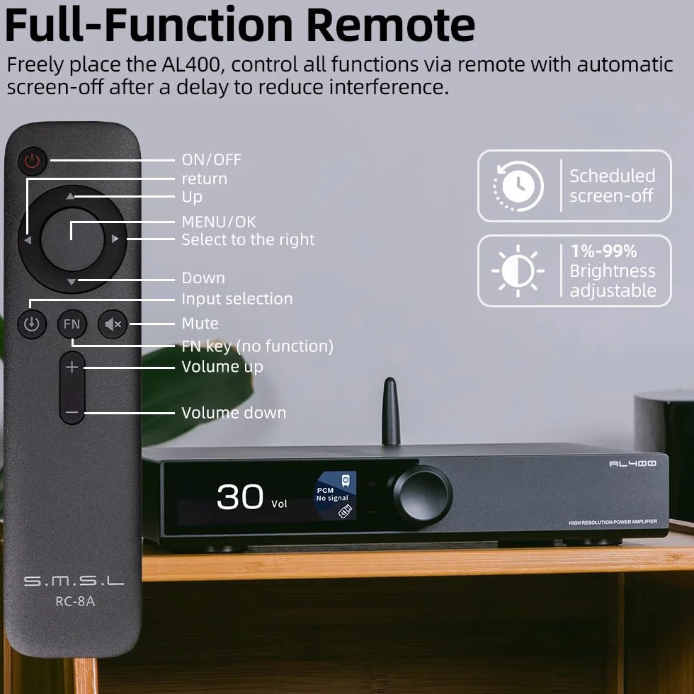 SMSL AL400 All-in-One Hi-Fi Decoder Preamp Phono Power Amp CS43131 MM MC RCA BT USB Opt Coassiale HDMI eARC Phono