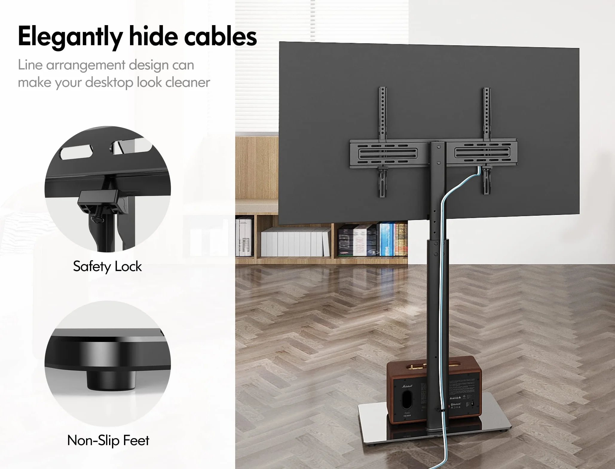 FITUEYES Supporto TV da Pavimento per Schermi da 32-60 Pollici, Porta TV da Terra Regolabile in Altezza, Portata Max 30 kg, VESA Max. 600 x 400 mm, Nero