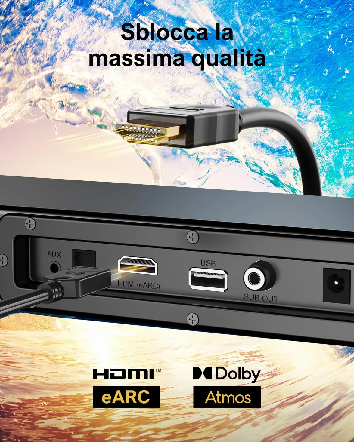 ULTIMEA Soundbar, con Dolby Atmos/Digital/Audio, Sound Bar con Subwoofer, Bassi Profondi Regolabili, Soundbar 3D Dolby Surround TV, Soundbar per TV Home Theater, HDMI-eARC, Bluetooth 5.3, Nova S50