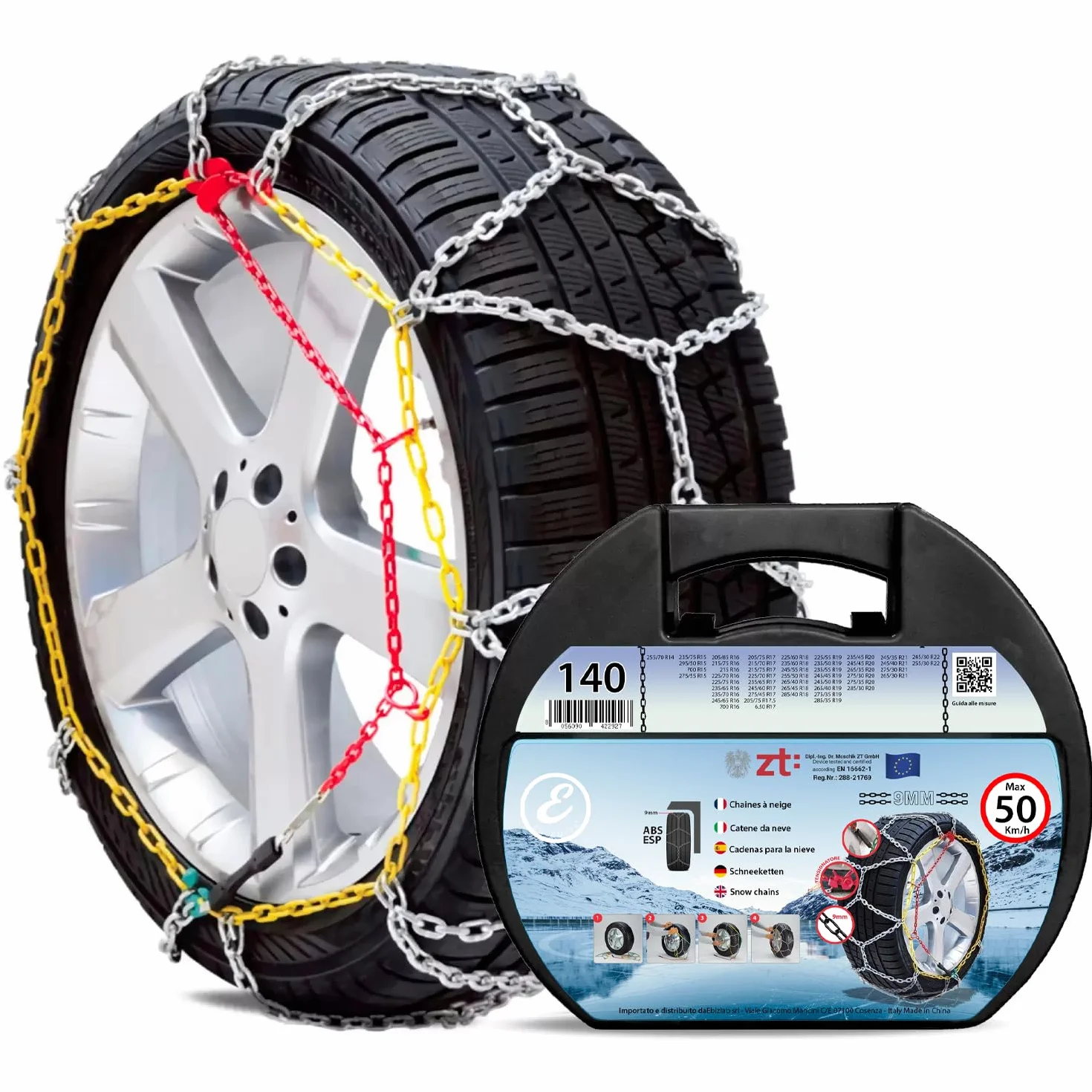 Catene Da Neve In Metallo 9 mm Omologate TUV e GS Onorm Montaggio Rapido Per Auto Macchina Furgone SUV Con Tensionatore Autobloccante (Misura 140)