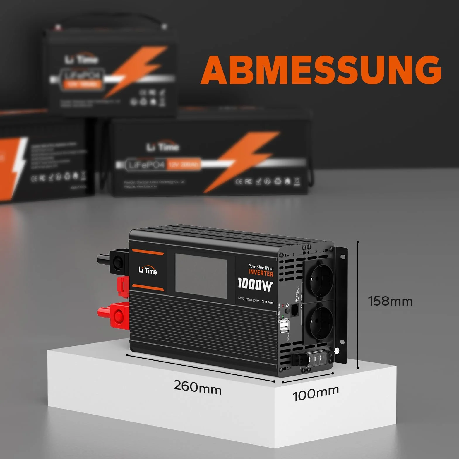 LiTime 1000 W Inverter Sinsus Pure 12 V DC a 230 V AC Convertitore per Camping-Car, Camping, Inverter Solare con 2 uscite AC, Display di Sorveglianza con Visualizzazione dello stato in tempo reale