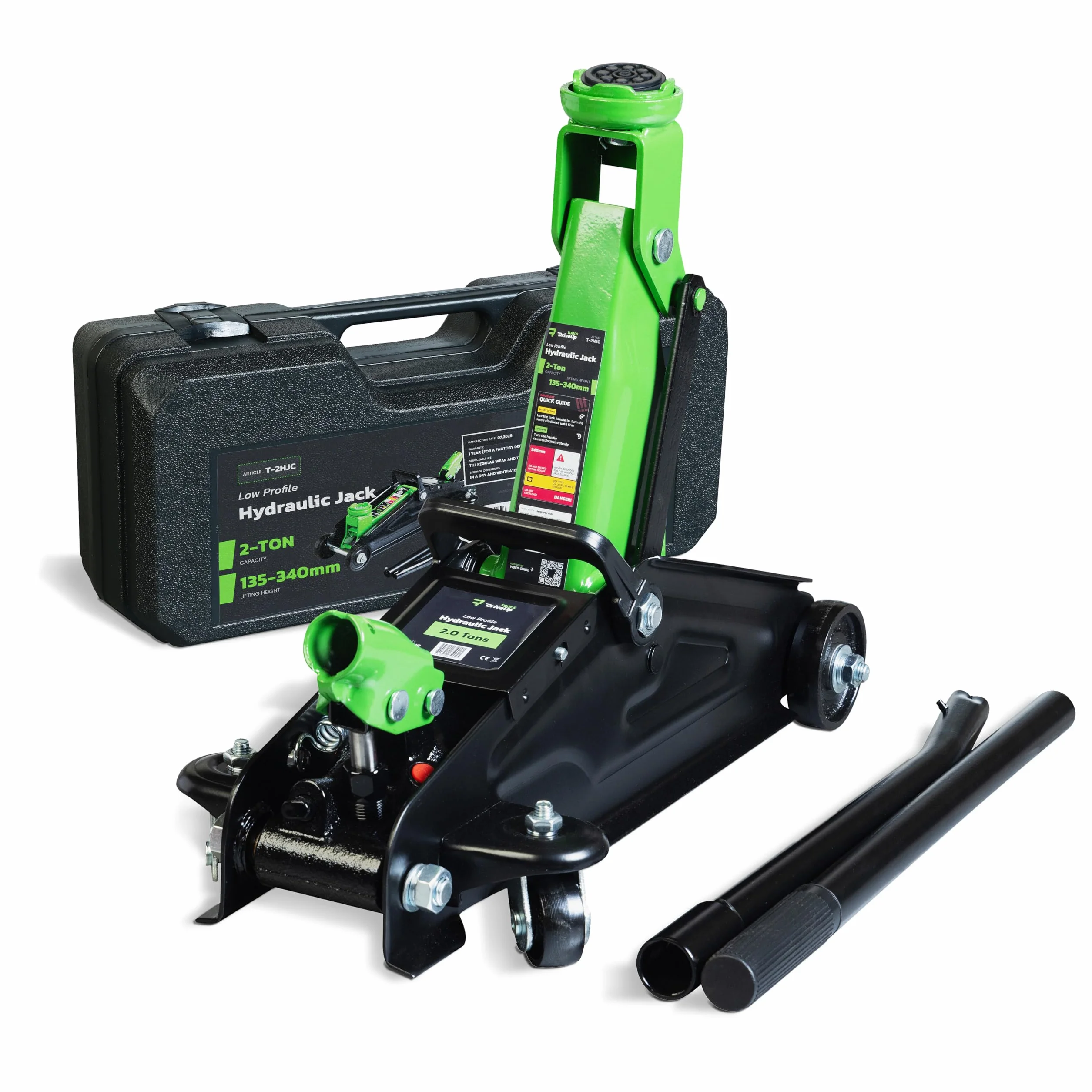 Martinetto idraulico a carrello 2 tonnellate con valigetta, intervallo sollevamento 13,5-34 cm per auto SUV