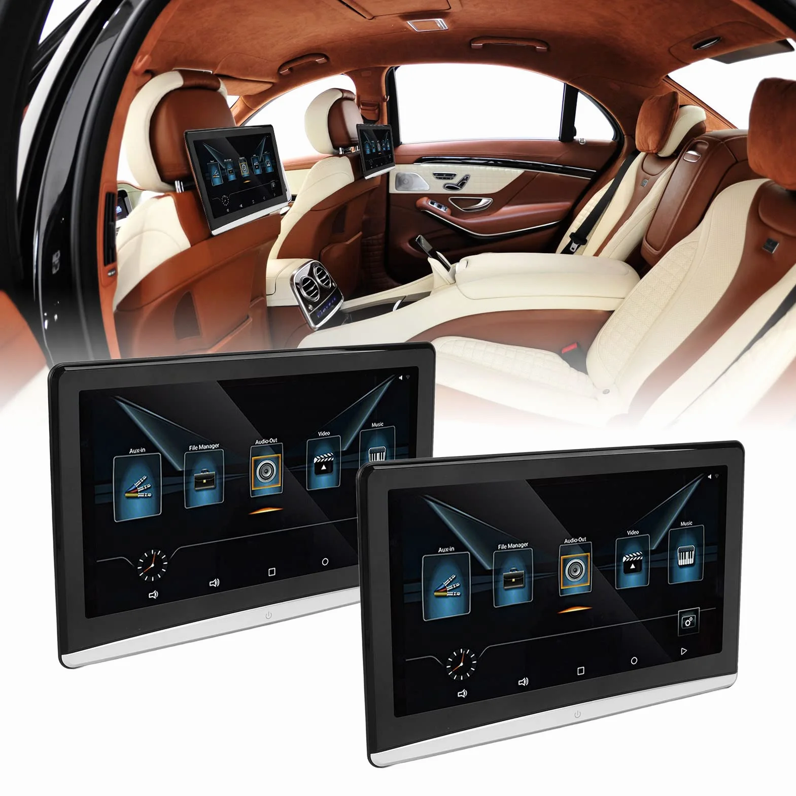 10.6in Car Display, Mutifuctional 1 Coppia Touch Screen Poggiatesta Lettore Video 1920x1080 Car Stereo con LED Luce Colorata Interfaccia USB Multilingue per Veicoli Auto RV