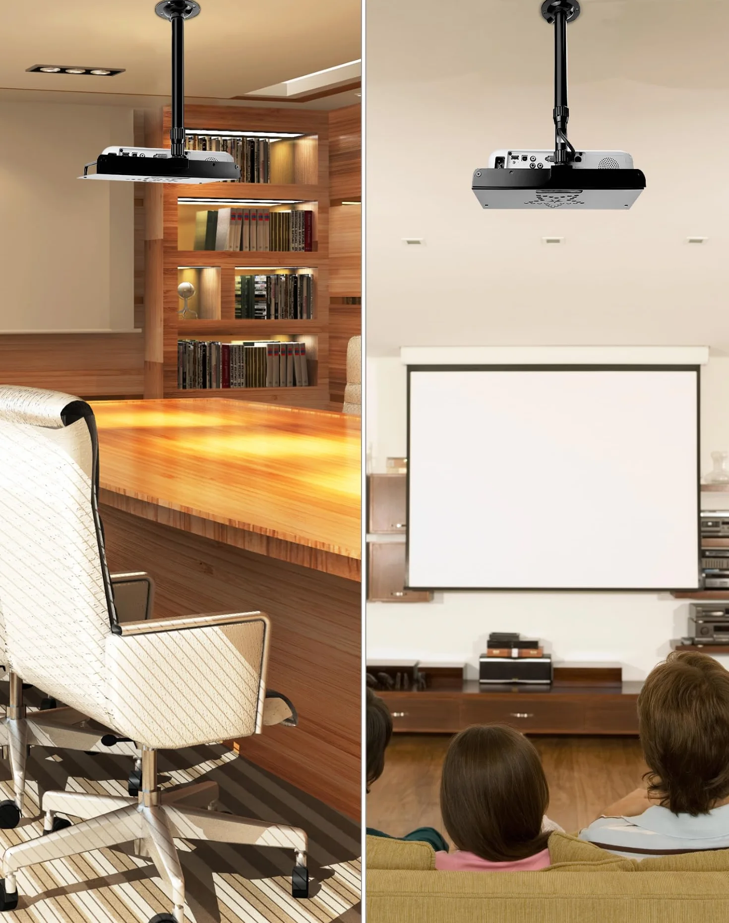 QWORK® Supporto per proiettore a soffitto con guidacavo integrato, regolabile in altezza 30-60 cm - capacità di carico 3 kg - per proiettori e telecamere