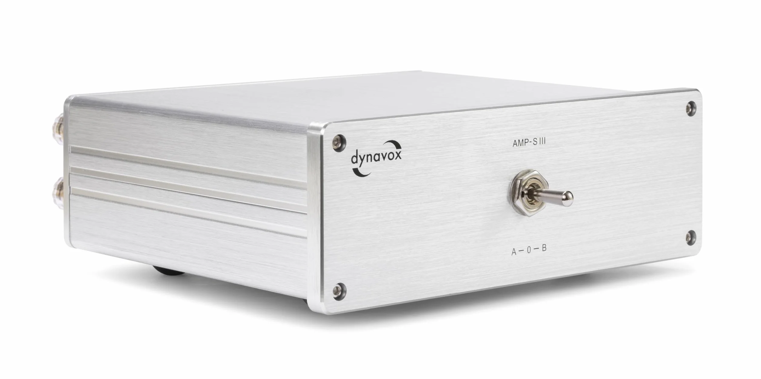 Dynavox AMP-S III commutatore amplificatori altoparlanti 2 coppie casse 1 amplificatore chassis alluminio connettori banana morsetti argento
