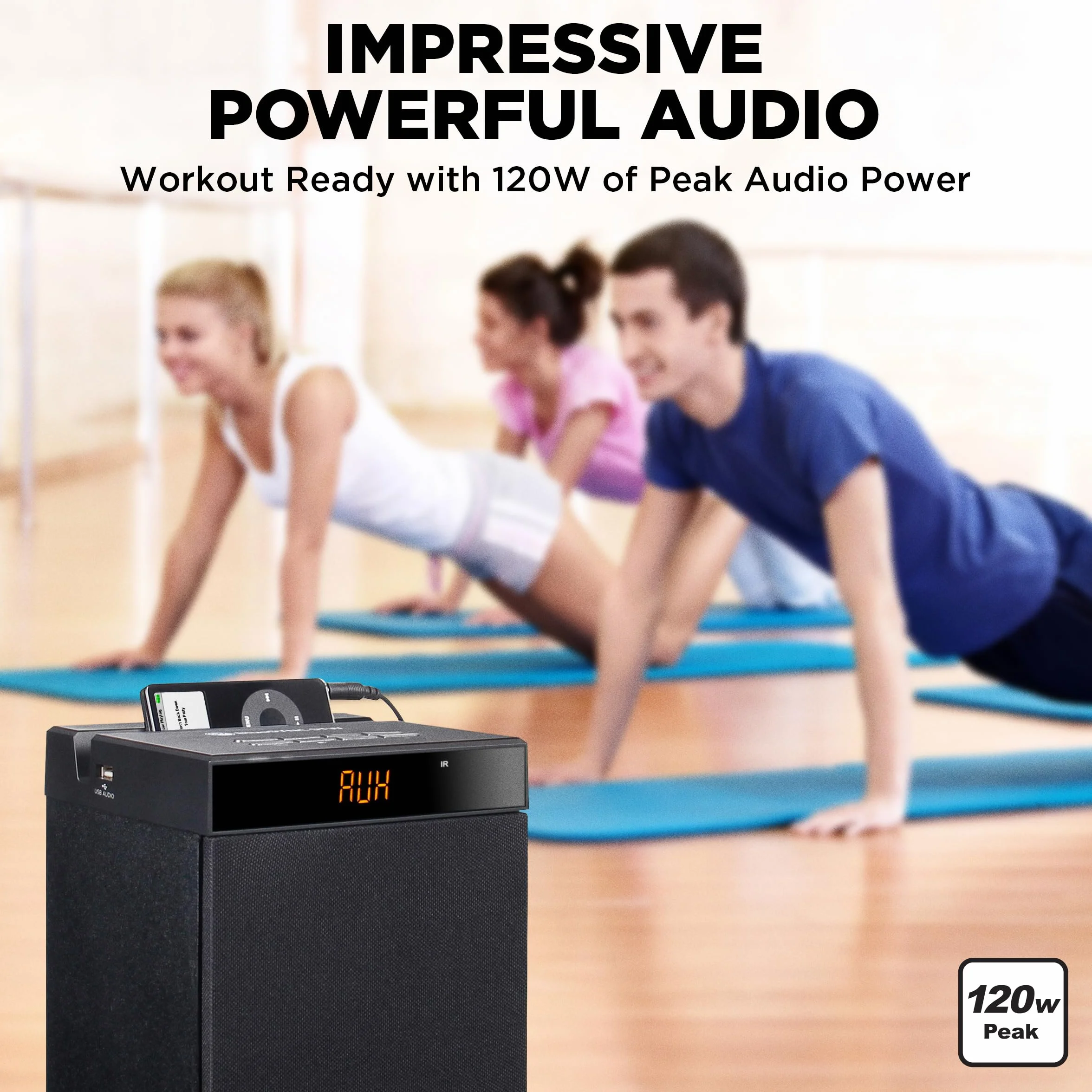 GOgroove Torre Altoparlante Bluetooth con Subwoofer Integrato - Cassa da Pavimento Home con Bassi Potenti, Doppi Driver, 120W di Picco, MP3 AUX 3,5mm, Porta USB 2.0 per Chiavetta, Radio FM (Nero)