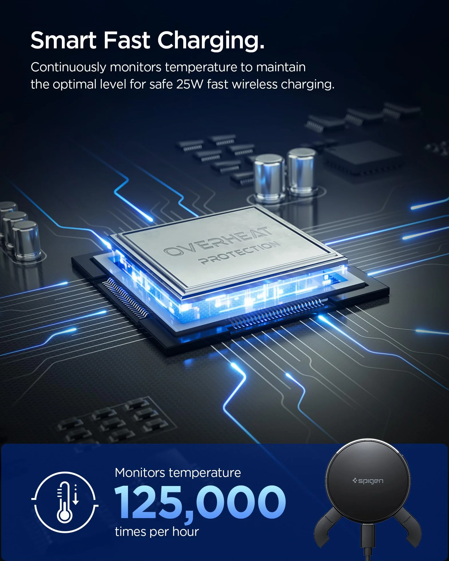 Spigen Essential CryoMax MagFit Qi2.2 25W [Raffreddamento Peltier] Caricatorer Wireless Auto per Cellulare, Cavo Incluso, Supporto Telefono Ricarica MagSafe Compatibile con iPhone 17/17e/16/15/14