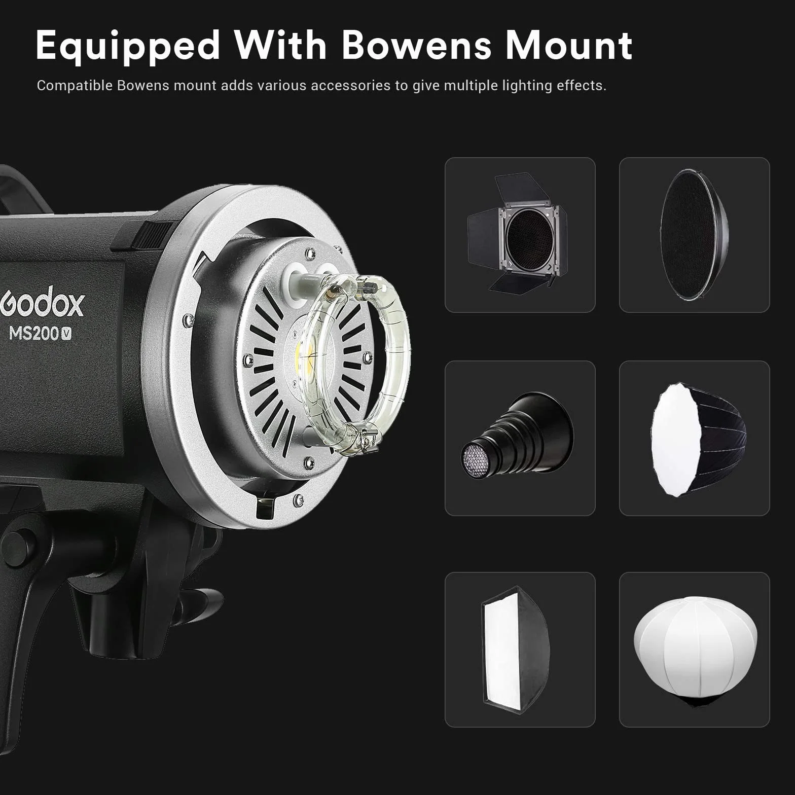 Godox MS200-V MS200V Flash da Studio 200W, GN53 5800K, Tempo di Ricarica 0.1-1.3s, Bowens Mount, sistema 2.4G X per Fotografia Illuminazione Portrai Monoluci Flash Light