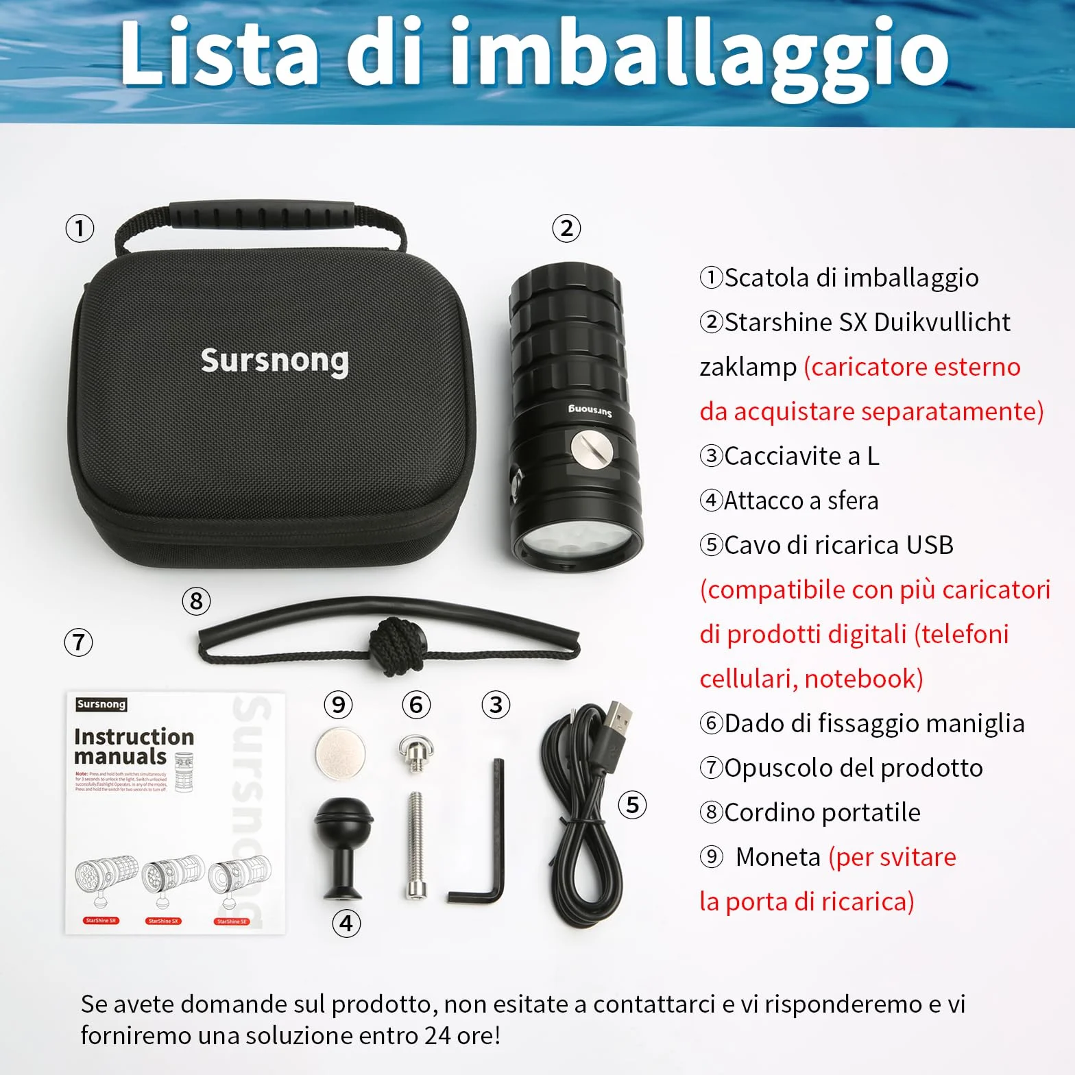 SR 10000 Lumens Torcia Subacquea Video - torcia subacquea professionale con 95 CRI, luce bianca 6500K, per immersioni/fotografia subacquea/videografia (impermeabile IP68, profondità 120m)