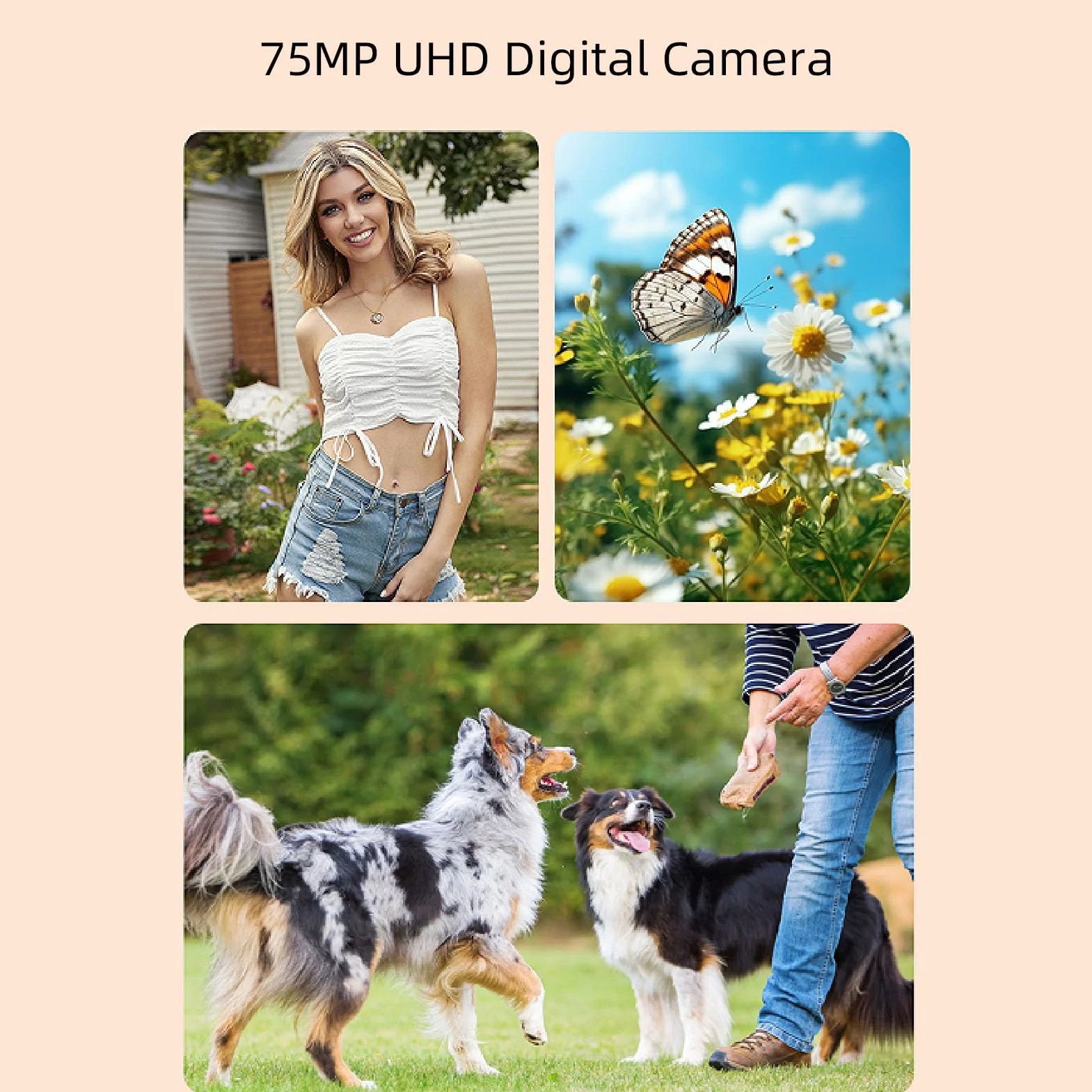 Annadue Fotocamera Digitale 5K da 75 MP, Fotocamera per WiFi con Schermo Ribaltabile a 180°, Compatta con Zoom 18X con Messa a Fuoco Automatica, Inquadra e Sca (64GB)