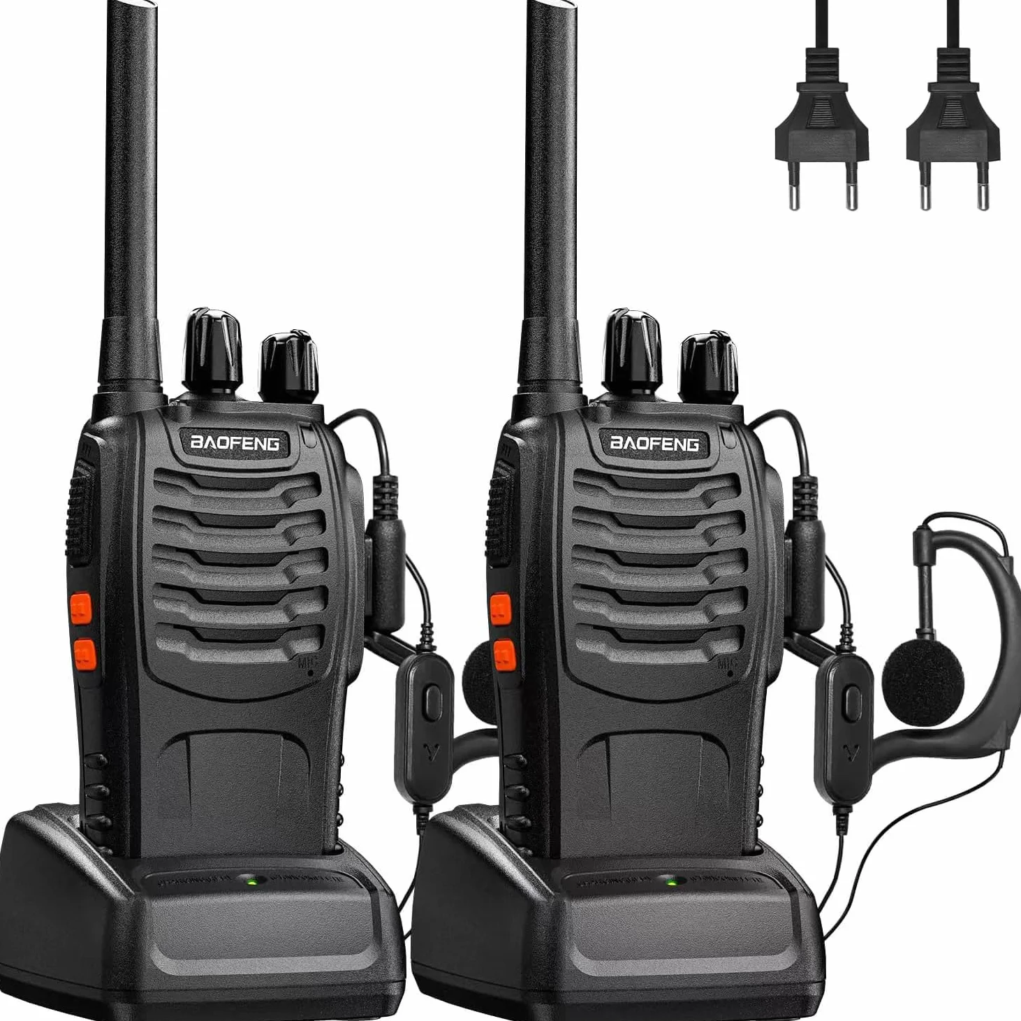 Baofeng Walkie Talkie PMR Radio Ricetrasmettitore a Lungo Raggio Walkie Talkie Set Portatile Ricaricabile Con cuffie e luci LED adatte per Sport All'aria Aperta,Escursionismo,Cantieri(2 Pezzi)
