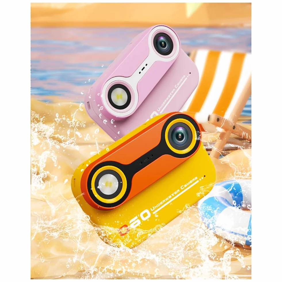 Fotocamera impermeabile per bambini, fotocamera subacquea, 3 metri, impermeabile prima e dopo, doppia fotocamera per nuotare all'aperto, blu