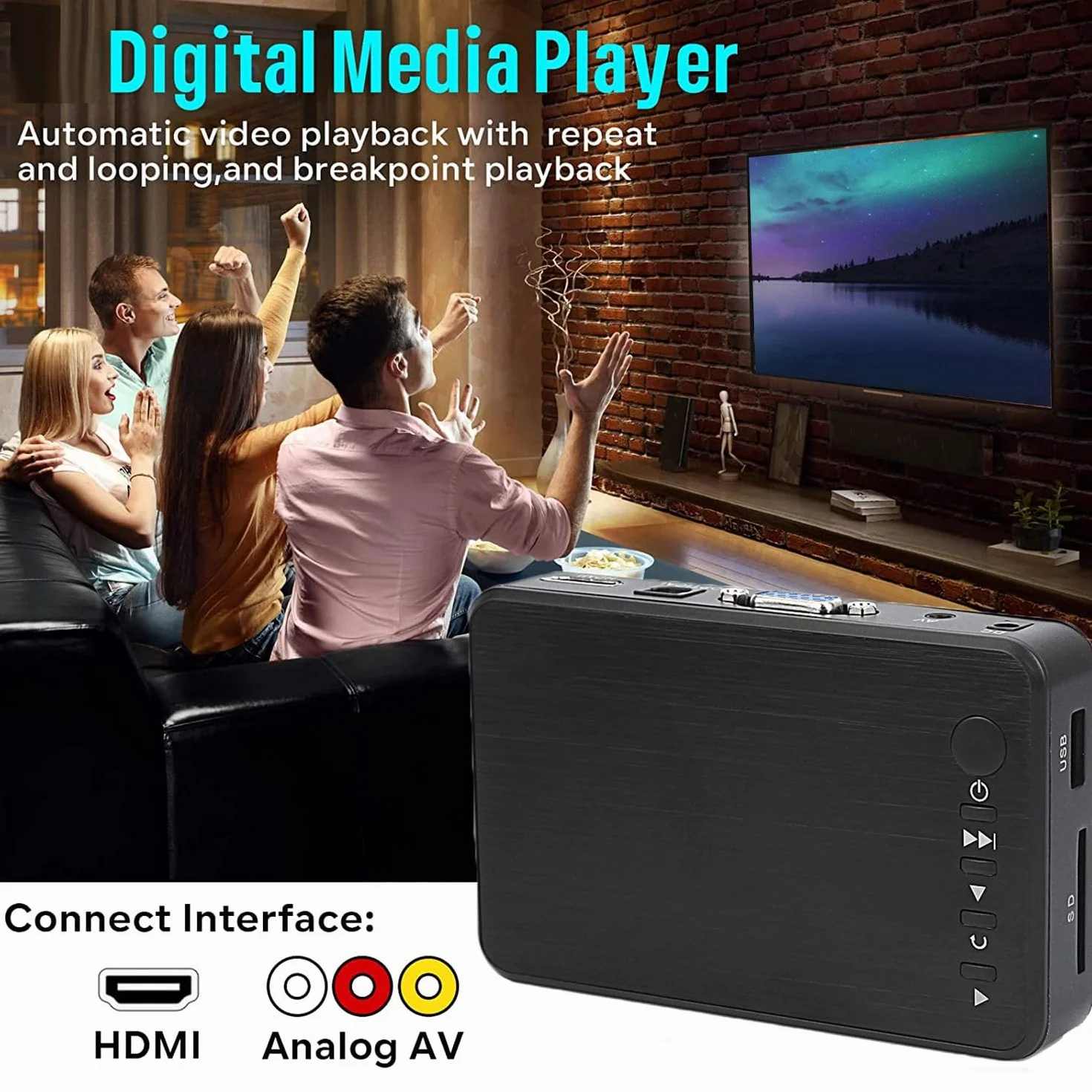 Riproduttore Multimediale HD 1080P Riproduttore Video 264 Uscita AV/VGA Lettore HDD USB per Trasmissione/Pubblicità Spina UE, 500458384A1
