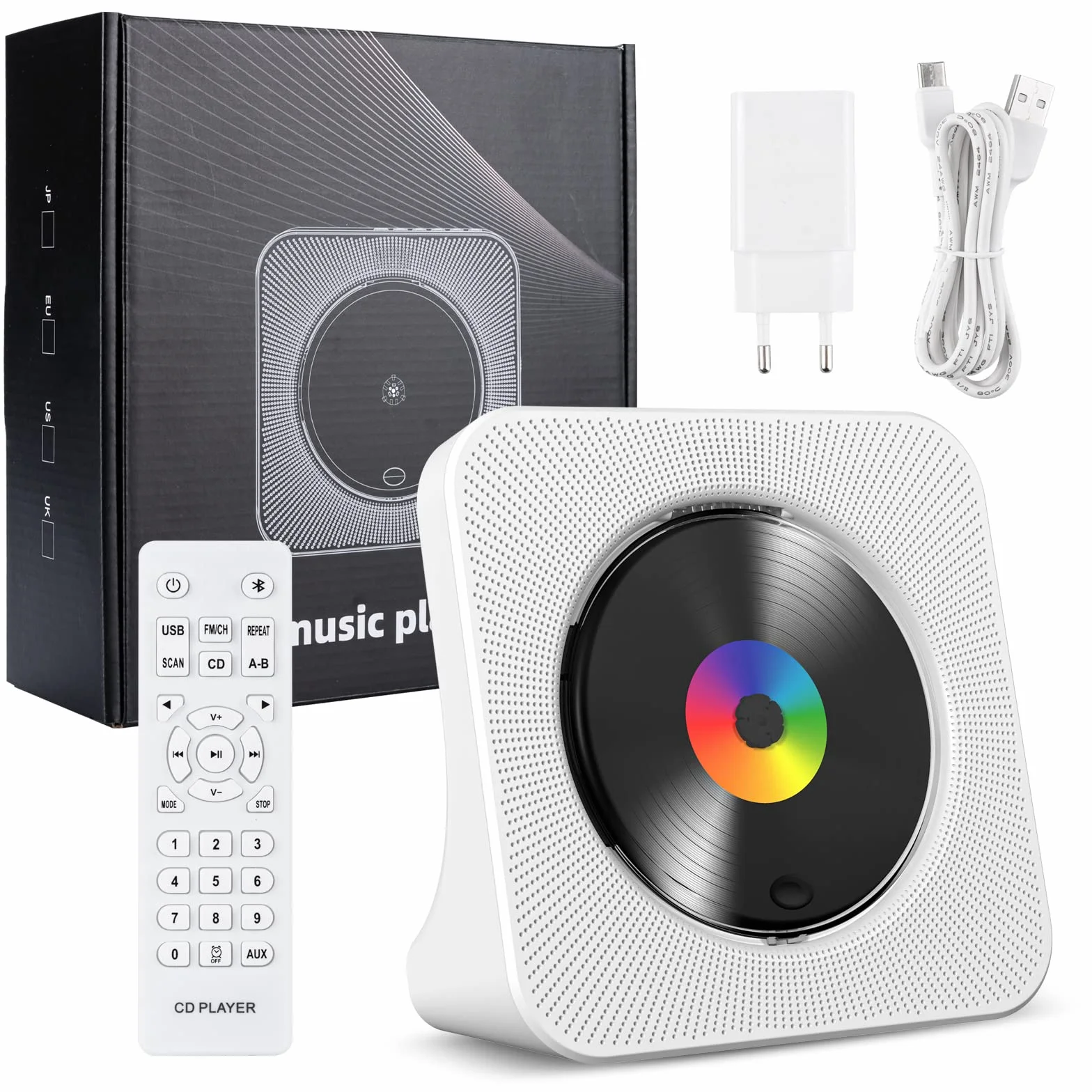 Lettore CD Desktop Bluetooth Gueray Montabile a Parete Altoparlanti HiFi Display LED Radio FM USB MP3 Tipo C (Bianco)