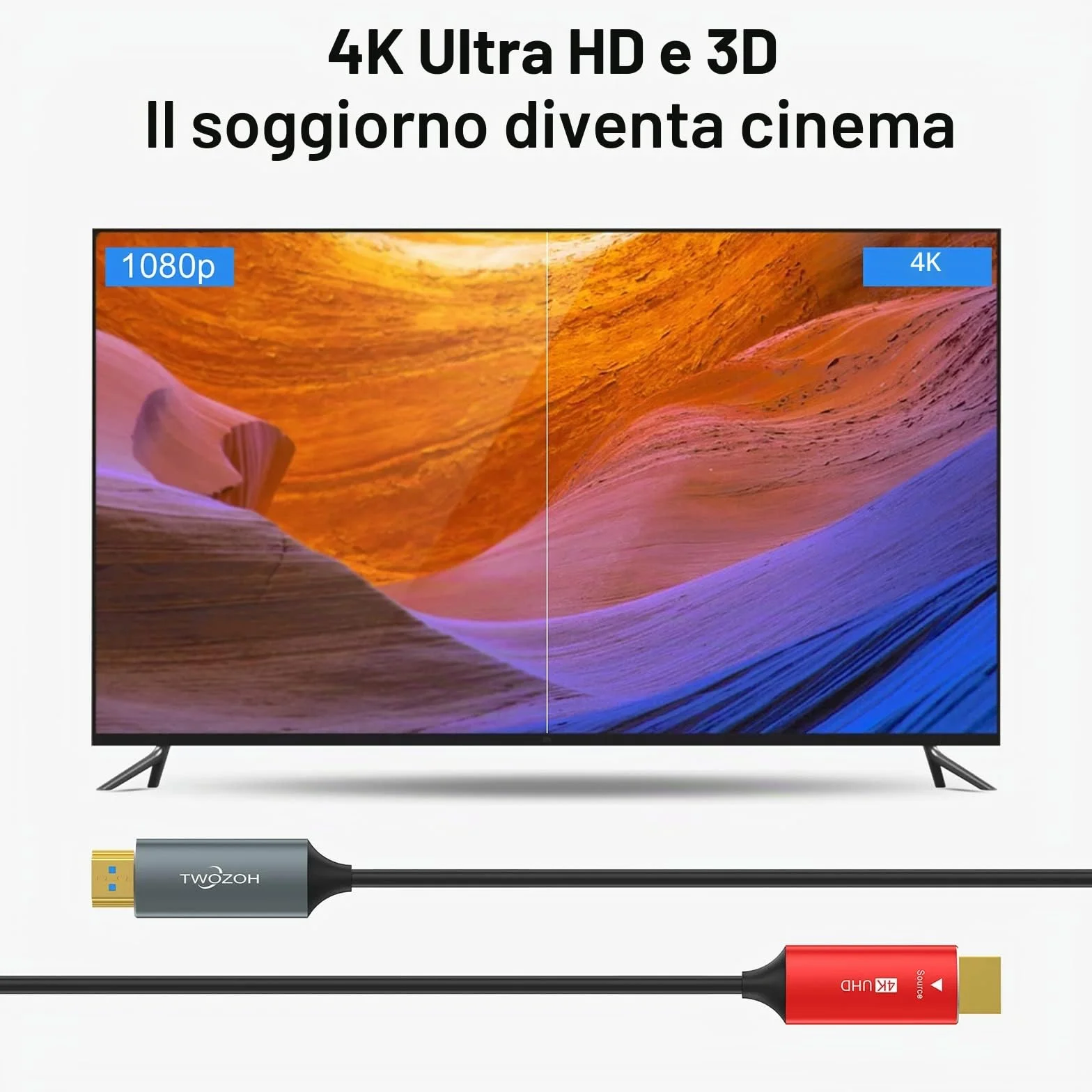 Twozoh Cavo HDMI Fibra Ottica 50M, 4K Cavi Fibra HDMI Alta Velocità Supporto 3D 4K@60Hz/18Gbps