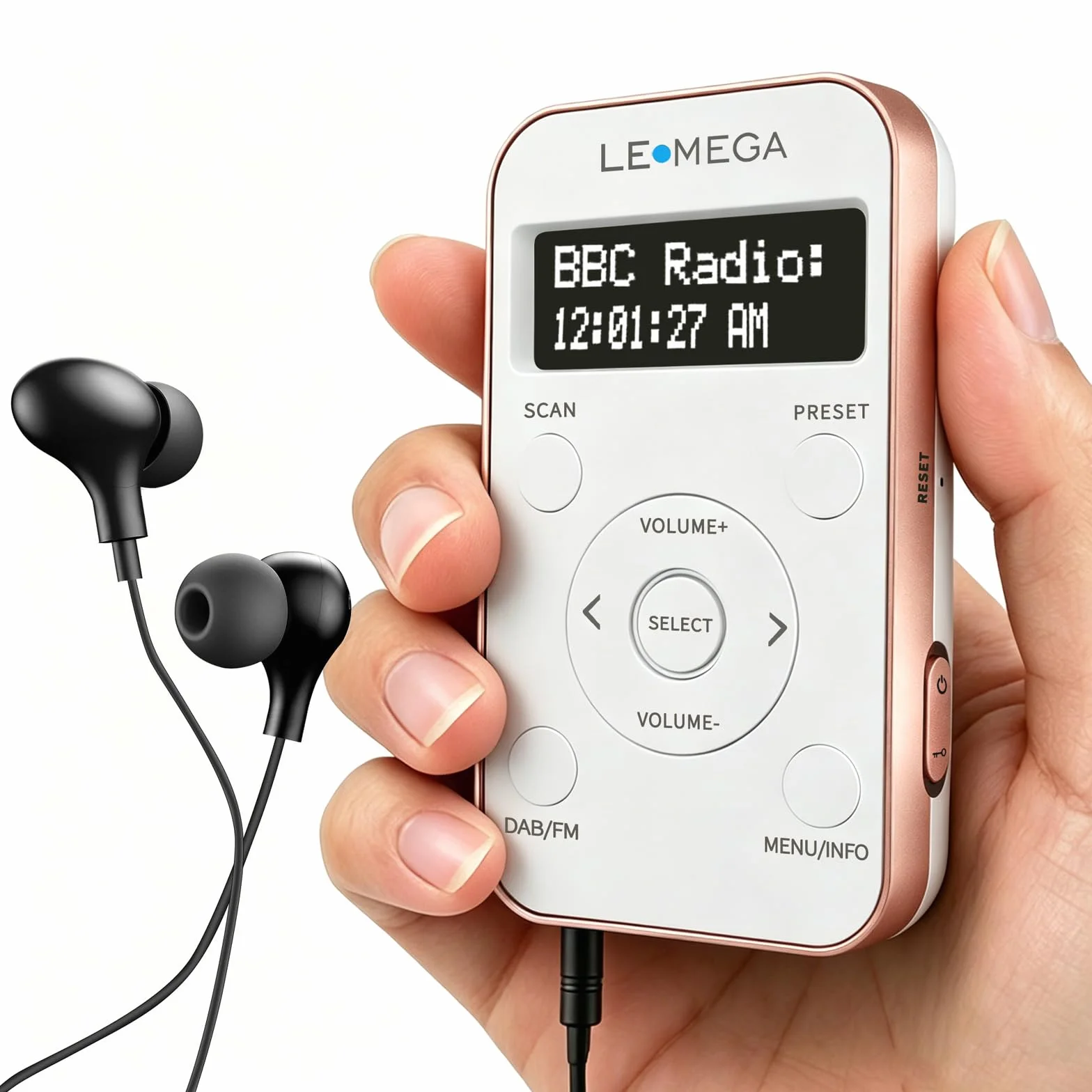 LEMEGA PR1L Radio DAB Tascabile,Radio FM,Radio DAB+ Portatile,Cuffie Incluse,Batteria Ricaricabile,40 Preselezioni, Radio DAB Sportiva con Interruttore Bloccabile.Nero/Argento(Champagne)