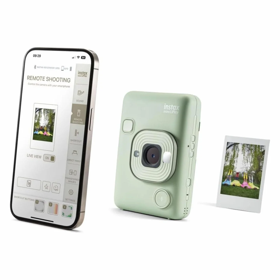 instax Fujifilm mini LiPlay Matcha Green - Fotocamera Istantanea Ibrida, Stampante per Smartphone, Controllo da Remoto, Funzione Sound per Aggiungere Suoni alle Foto, Dimensioni Stampa 86 mm x 54 mm