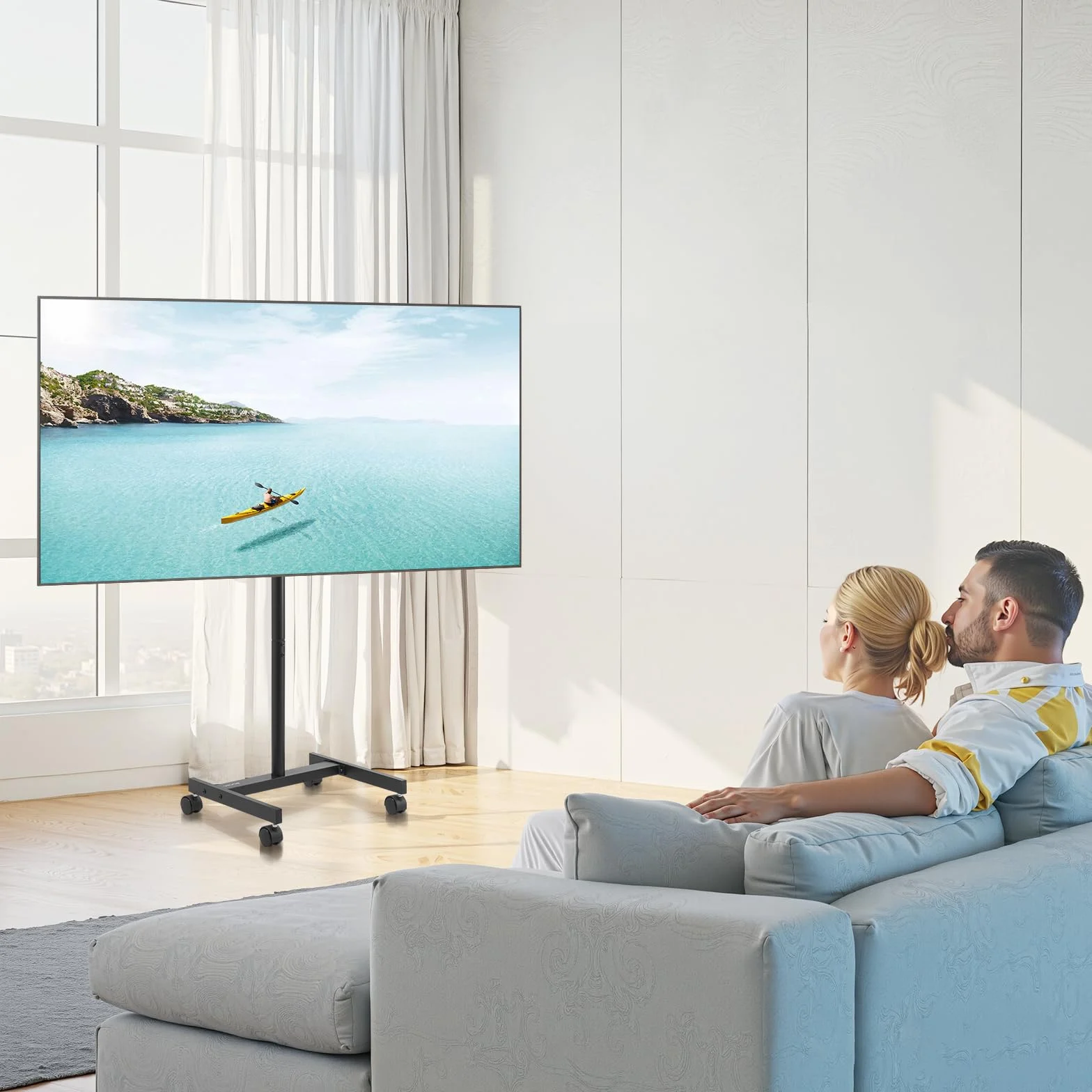 VEVOR Supporto TV da Pavimento per Schermo Piatto Curve 431,8-1397 mm, Carrello Porta TV Carico max. 20 kg, VESA 200 x 200 mm