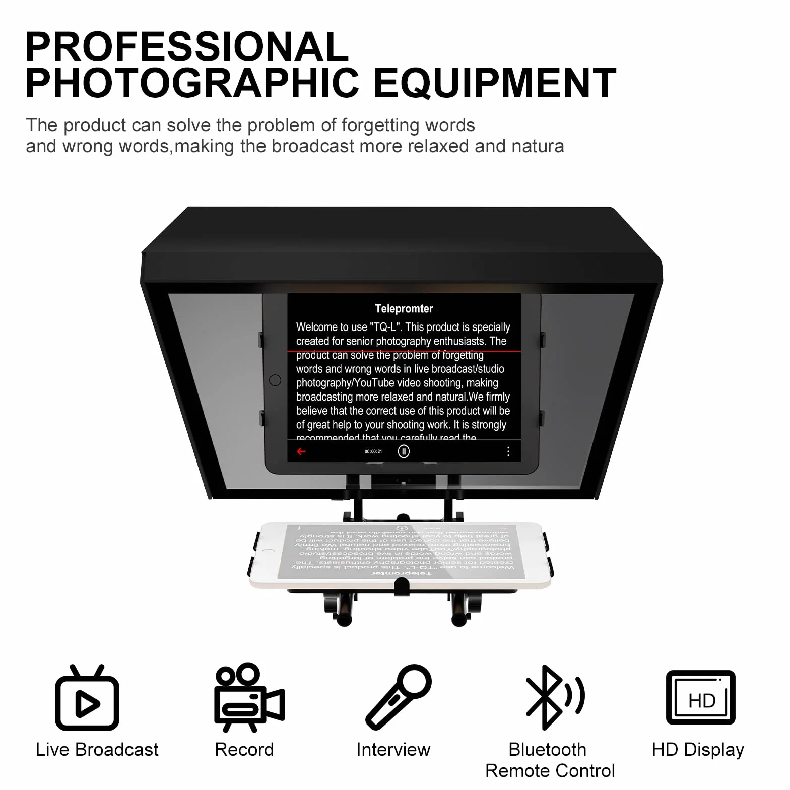 GVM Teleprompter da 18 pollici per telefono, iPad, tablet, fotocamera DSLR, kit di teleprompter in lega di alluminio solido con telecomando e app, obiettivo grandangolare ultra HD per