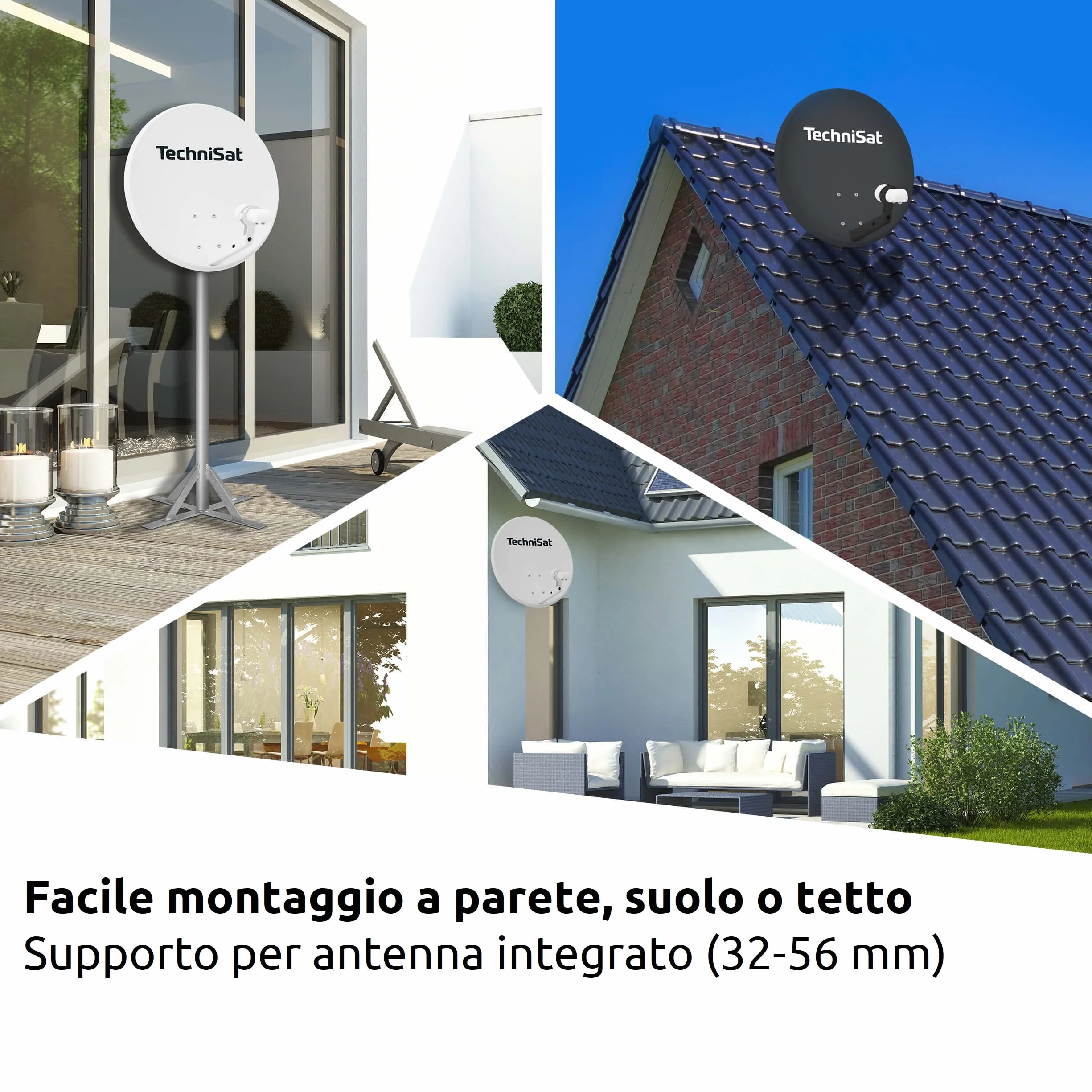 TechniSat TECHNITENNE 60 - Parabola satellitare per 2 utenti (Impianto satellitare digitale da 60 cm, Set completo composto da antenna con supporto per palo e LNB universale a doppia uscita) Antracite