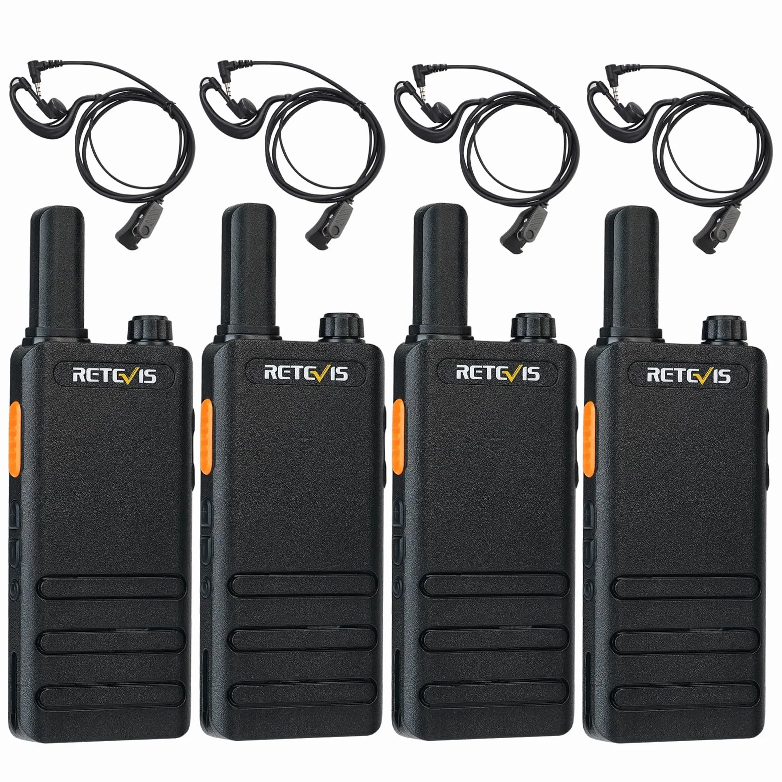 Retevis RT622P Walkie Talkie, 1620 mAh Ricaricabile Ricetrasmittenti USB-C Ultrasottile 15mm, VOX, Professionali Walkie Talkie Portatili con Auricolari per Ristoranti (4 Pezzi, Nero)