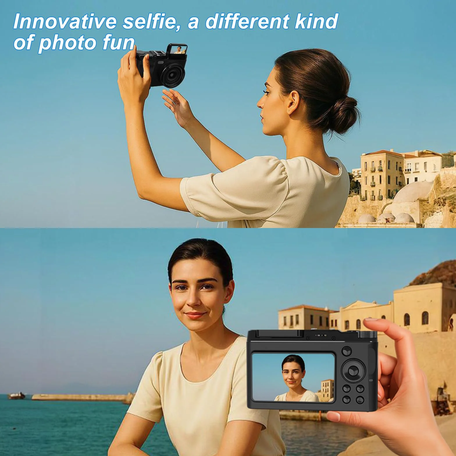 Fotocamera digitale 4K 64 MP, fotocamera compatta retrò con doppio schermo e flash, batteria a lunga durata, zoom 16x, fotocamera per vlogging con diverse modalità (scheda SD da 32 GB)