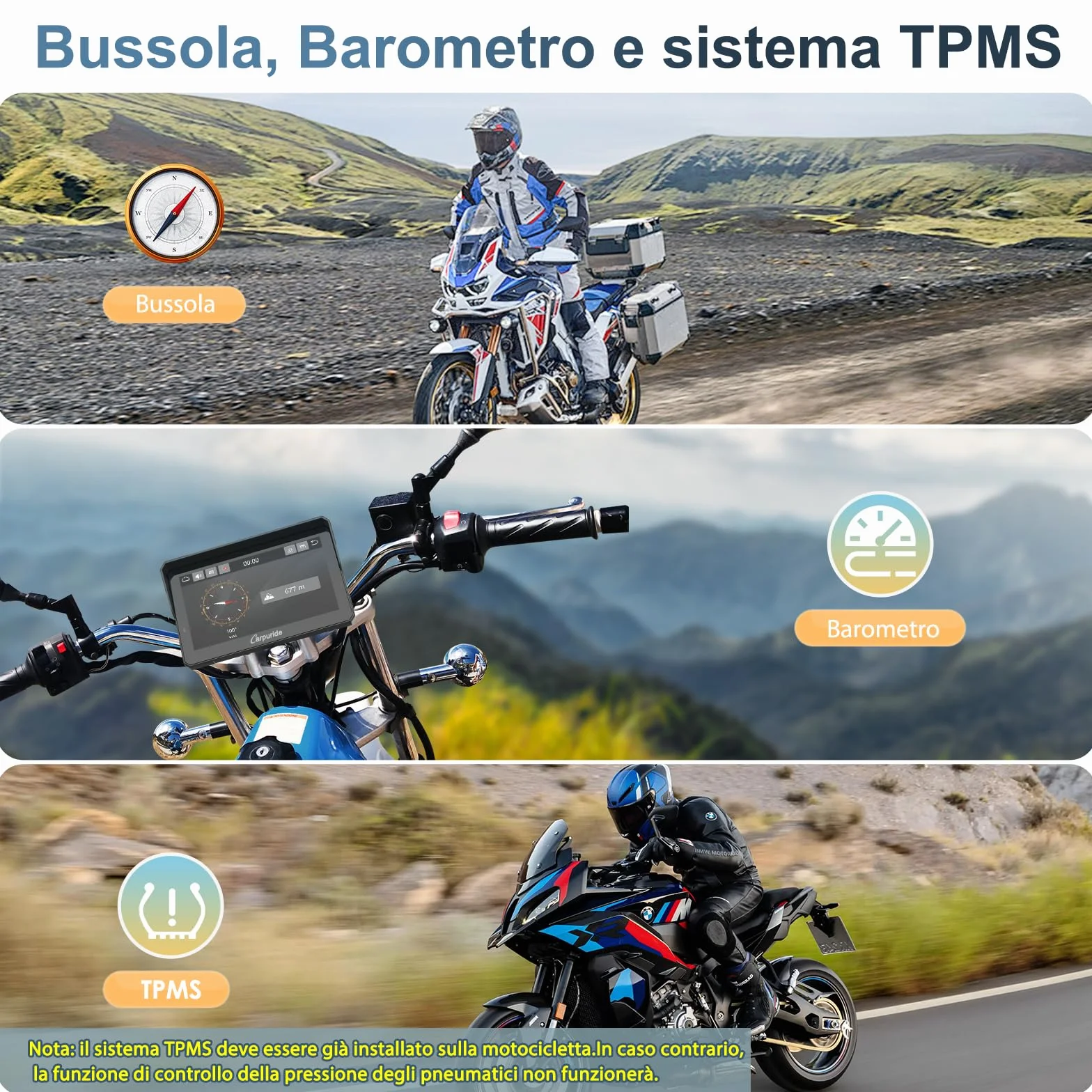 Carpuride W702BS Pro Moto Carplay Schermo con Wonder Wheel per BMW Moto, Senza Fili CarPlay e Android Auto, 7 Pollici Impermeabile Touchscreen, Doppio Bluetooth, Interfono Funzione, Dati Lettura.