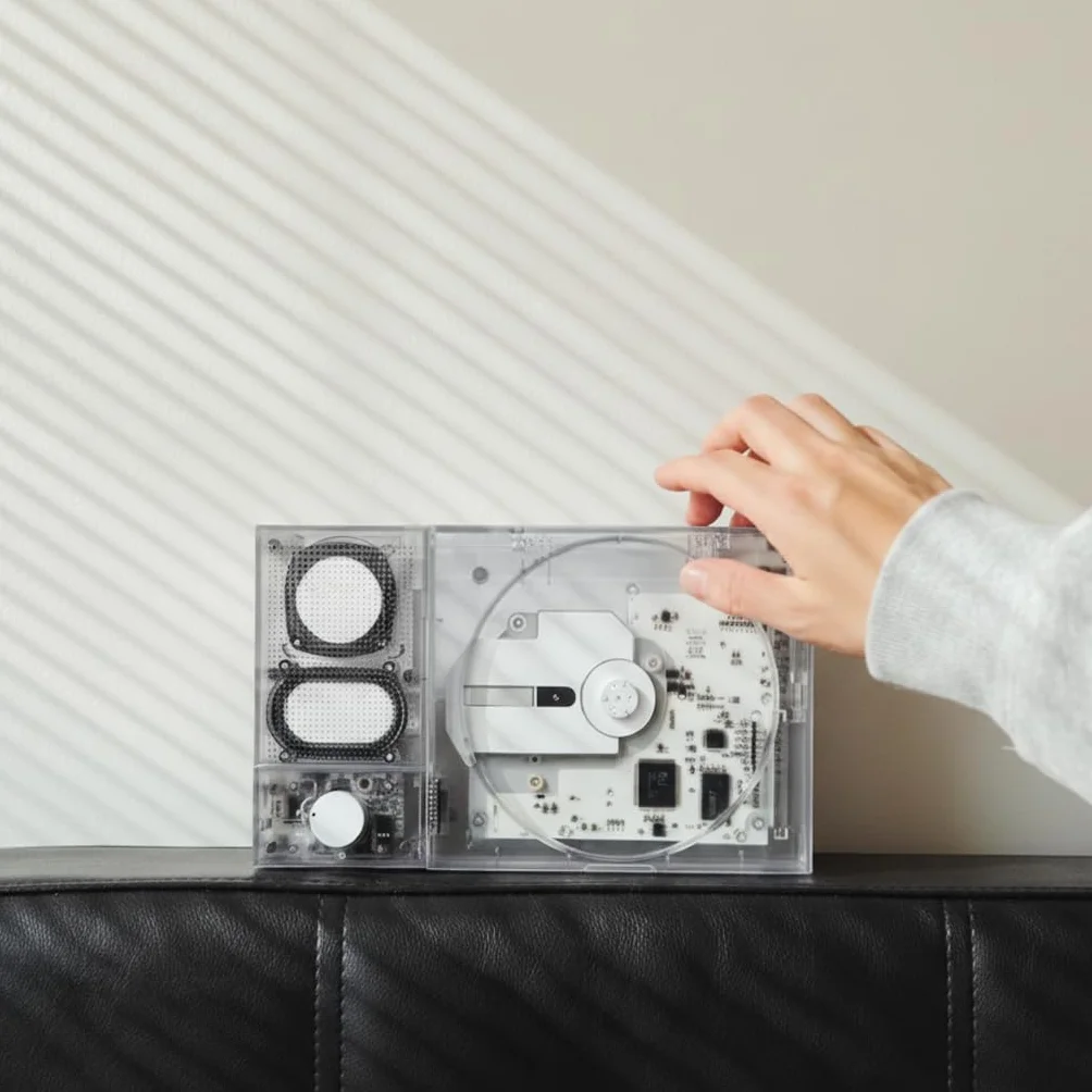 [Tinyl Split] Lettore CD 3 in 1 completamente nuovo e aggiornato, altoparlante Bluetooth rimovibile e lettore CD, portatile, ricaricabile, per la casa come regalo (bianco trasparente)