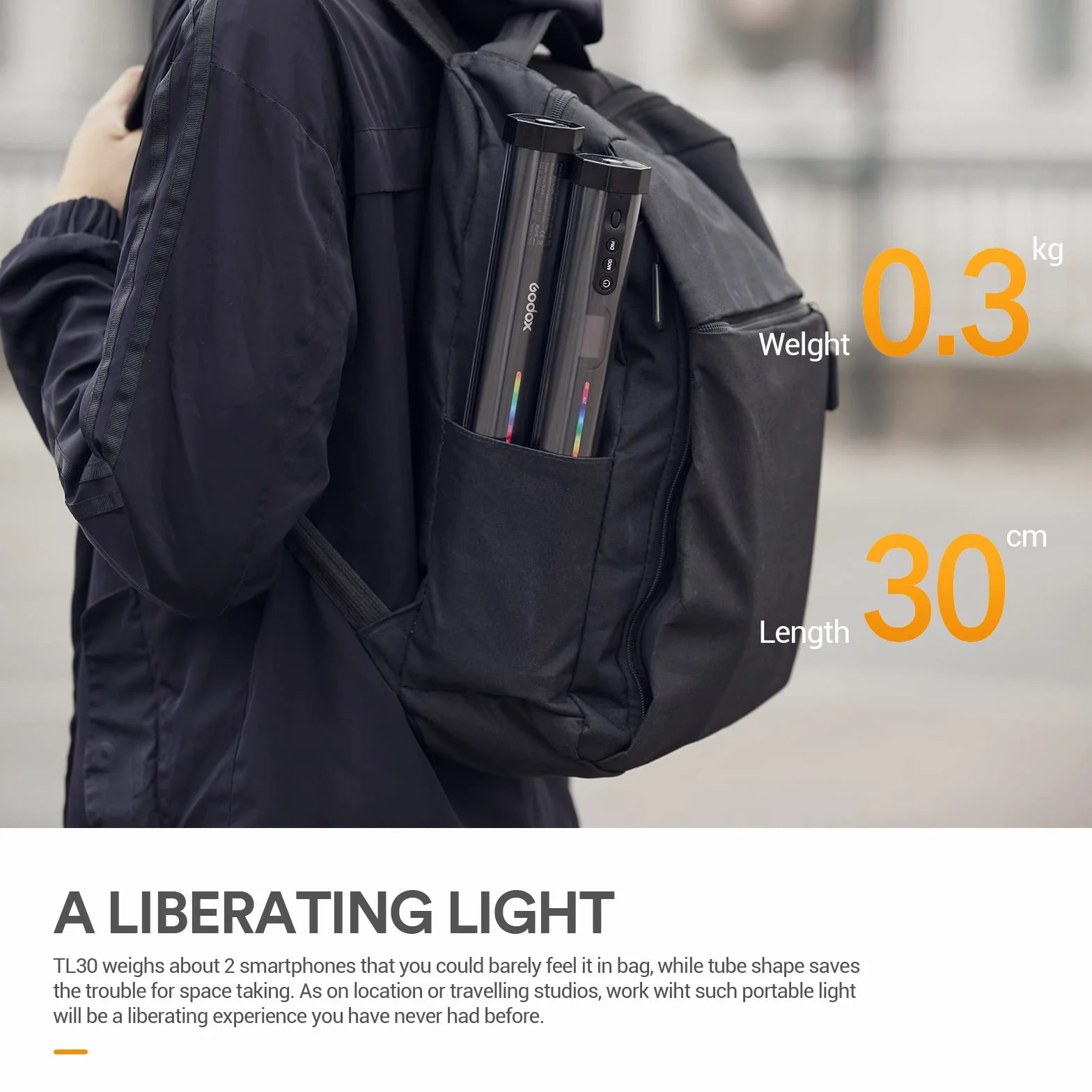 Godox TL30 Luce tubolare RGB, CRI 97+ TLCI 99 +, Temperatura di colore 2700K ~ 6500K, 13 Fx effetto luce, Supporto di controllo APP, Luminosità regolabile, Progettazione magnetica