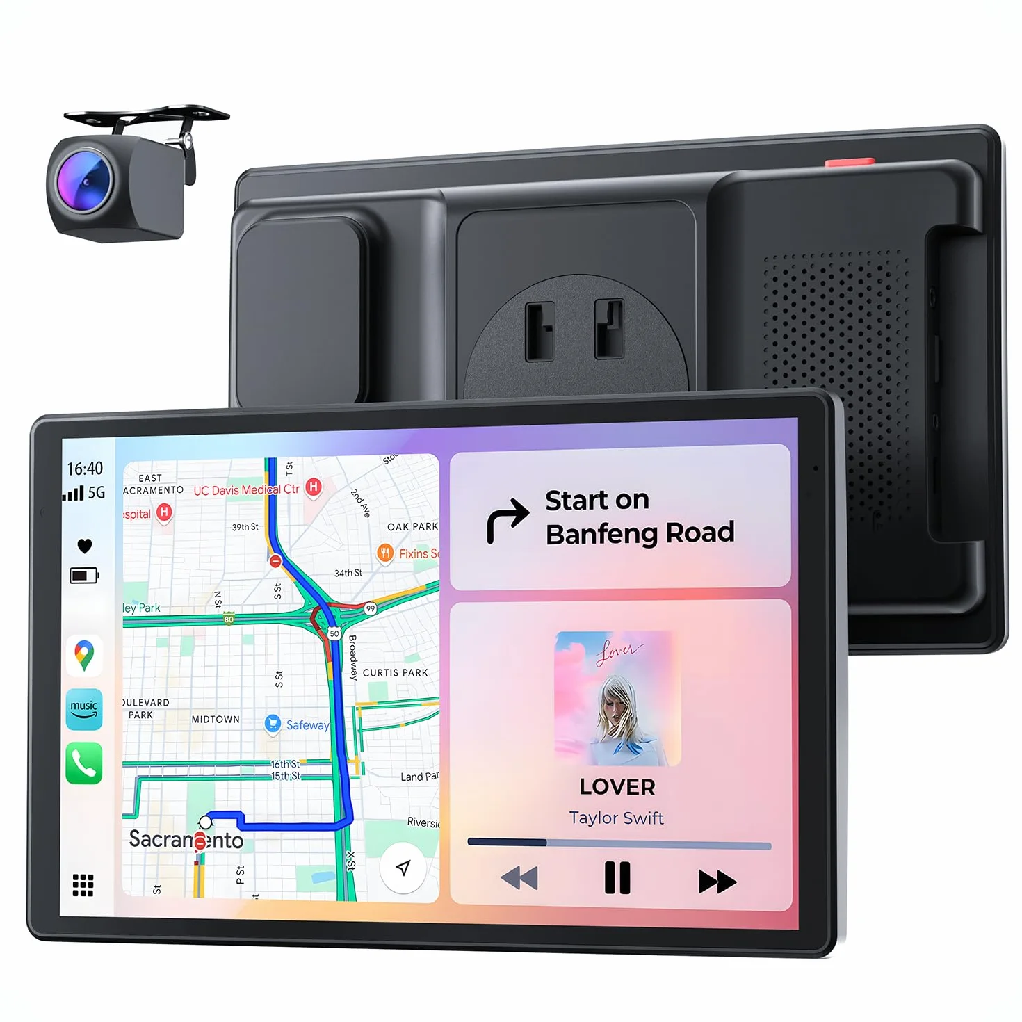 Schermo Portatile 8'' per Apple CarPlay e Android Auto, Display HD 1440x900, Supporto Magnetico, Aggiornamenti OTA, Telecamera di Retromarcia, Bluetooth, Controllo Vocale, Navigazione GPS