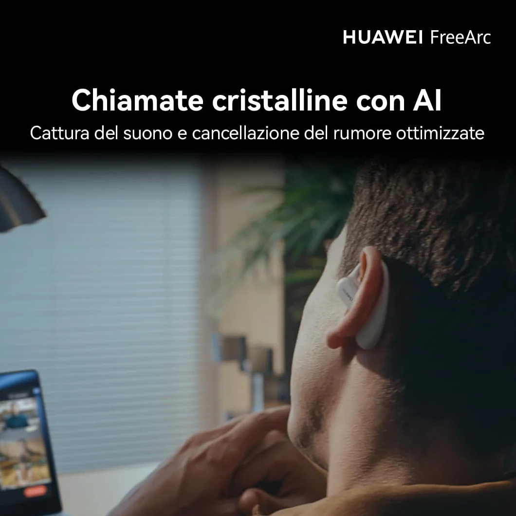 HUAWEI FreeArc Auricolari Open Ear, Auricolari Wireless Bluetooth, IP57, Fino a 28 ore, Cuffie Bluetooth Sport, iOS & Android & Windows, Nero